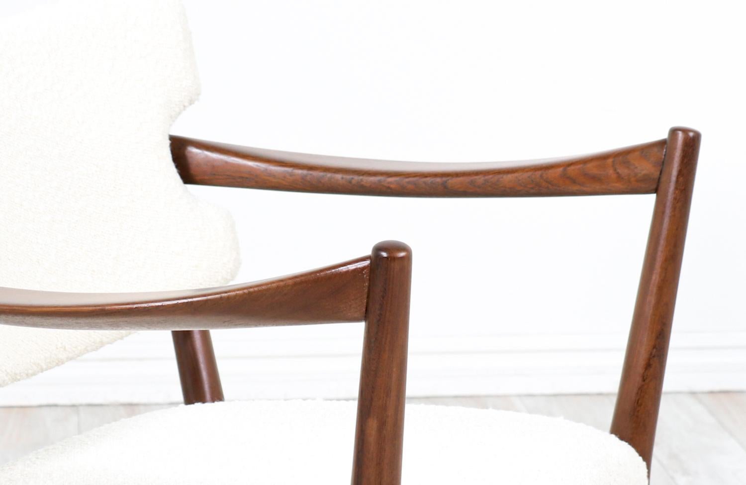 Tissu Fredrik Kayser & Adolf Relling fauteuil de salon Kaminstolen en teck et laine bouclée africaine en vente