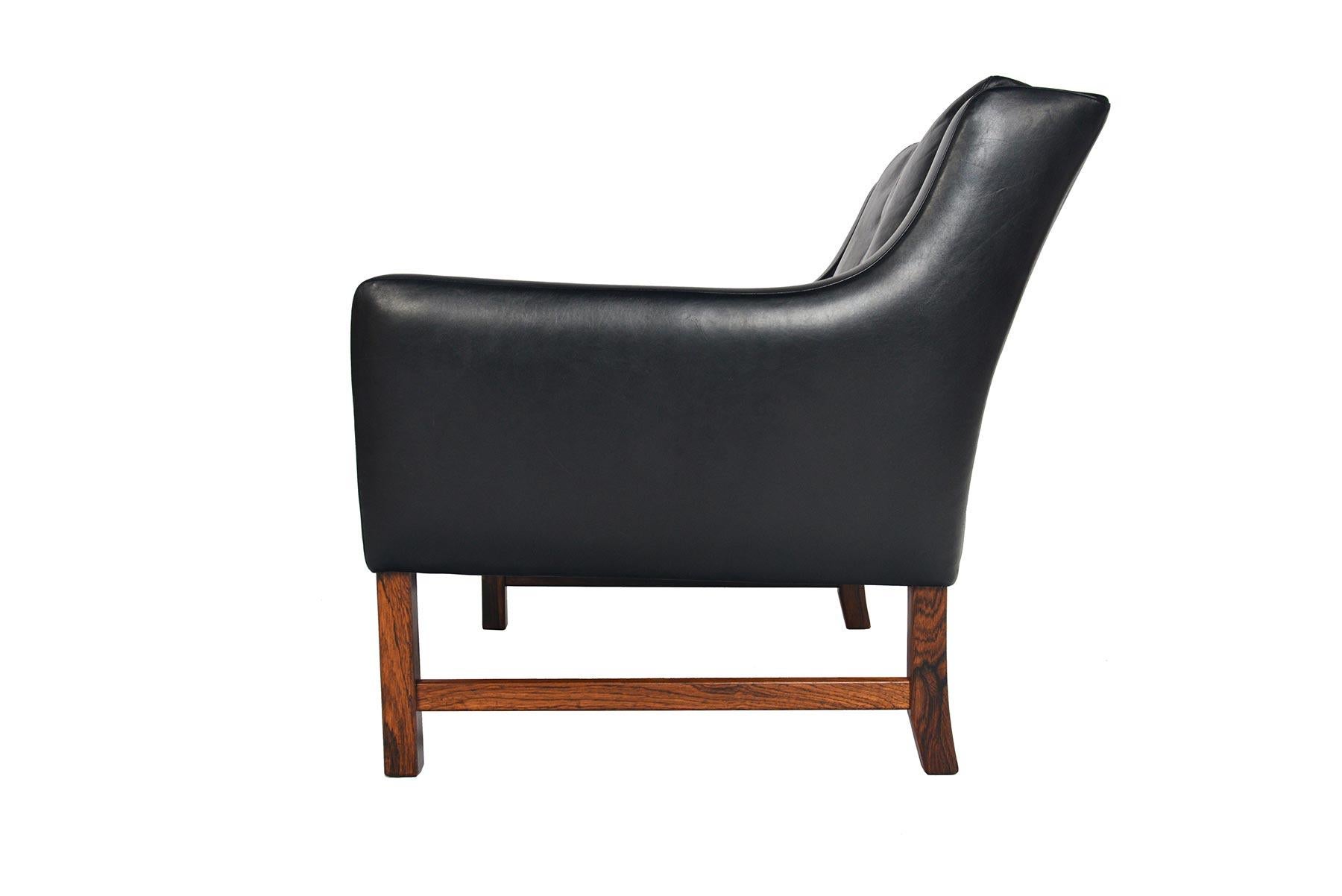 Fredrik Kayser Black Leather and Rosewood Lowback Lounge In Good Condition In Berkeley, CA