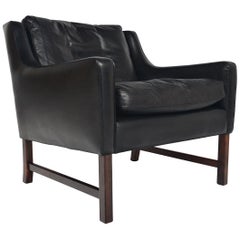 Fredrik Kayser Black Leather and Rosewood Lowback Lounge