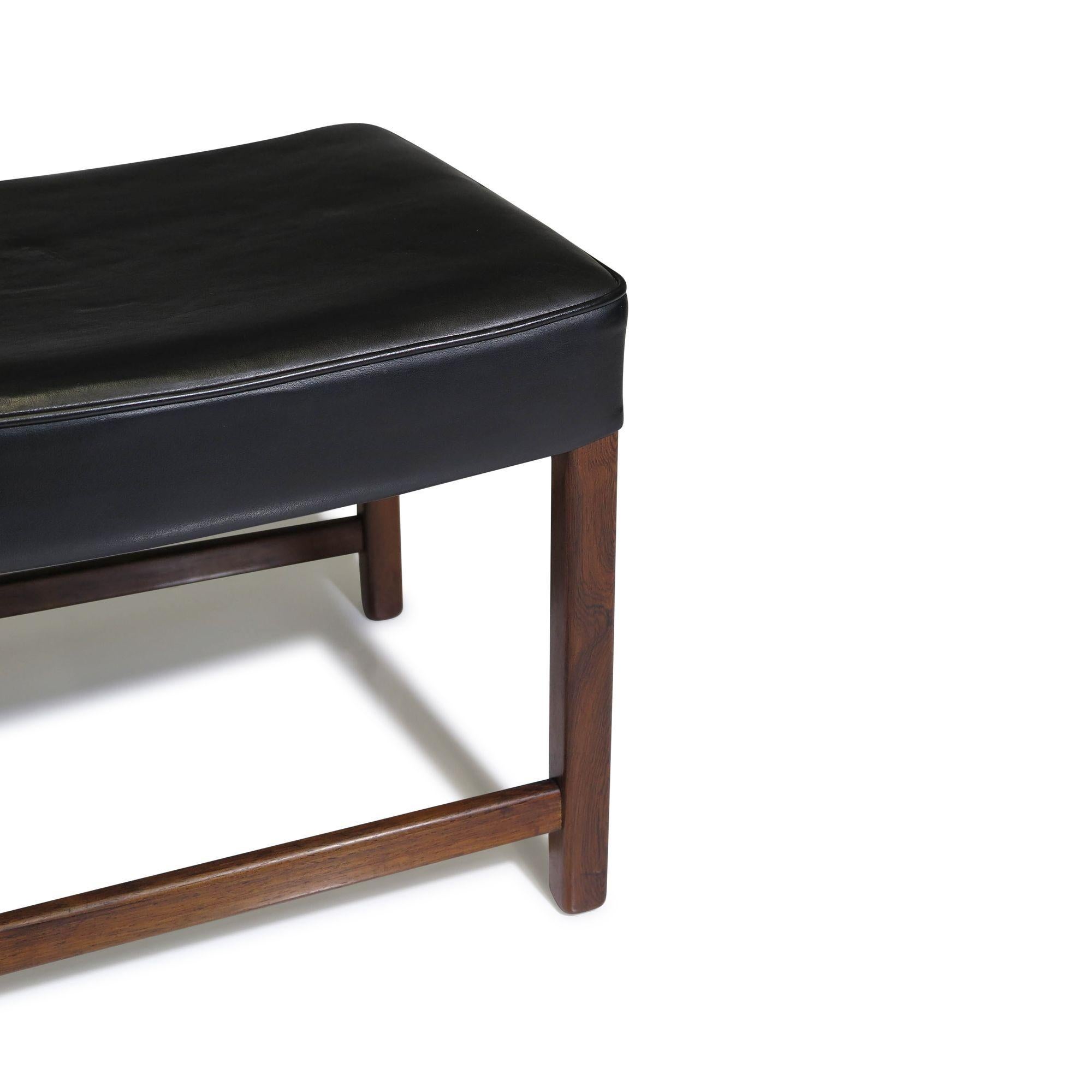 Oiled Fredrik Kayser Danish Rosewood Ottoman or Bench in Black Leather For Sale