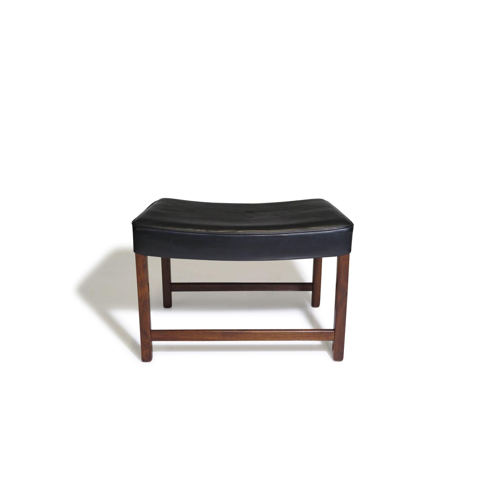 Fredrik Kayser Danish Rosewood Ottoman or Bench in Black Leather For Sale 1