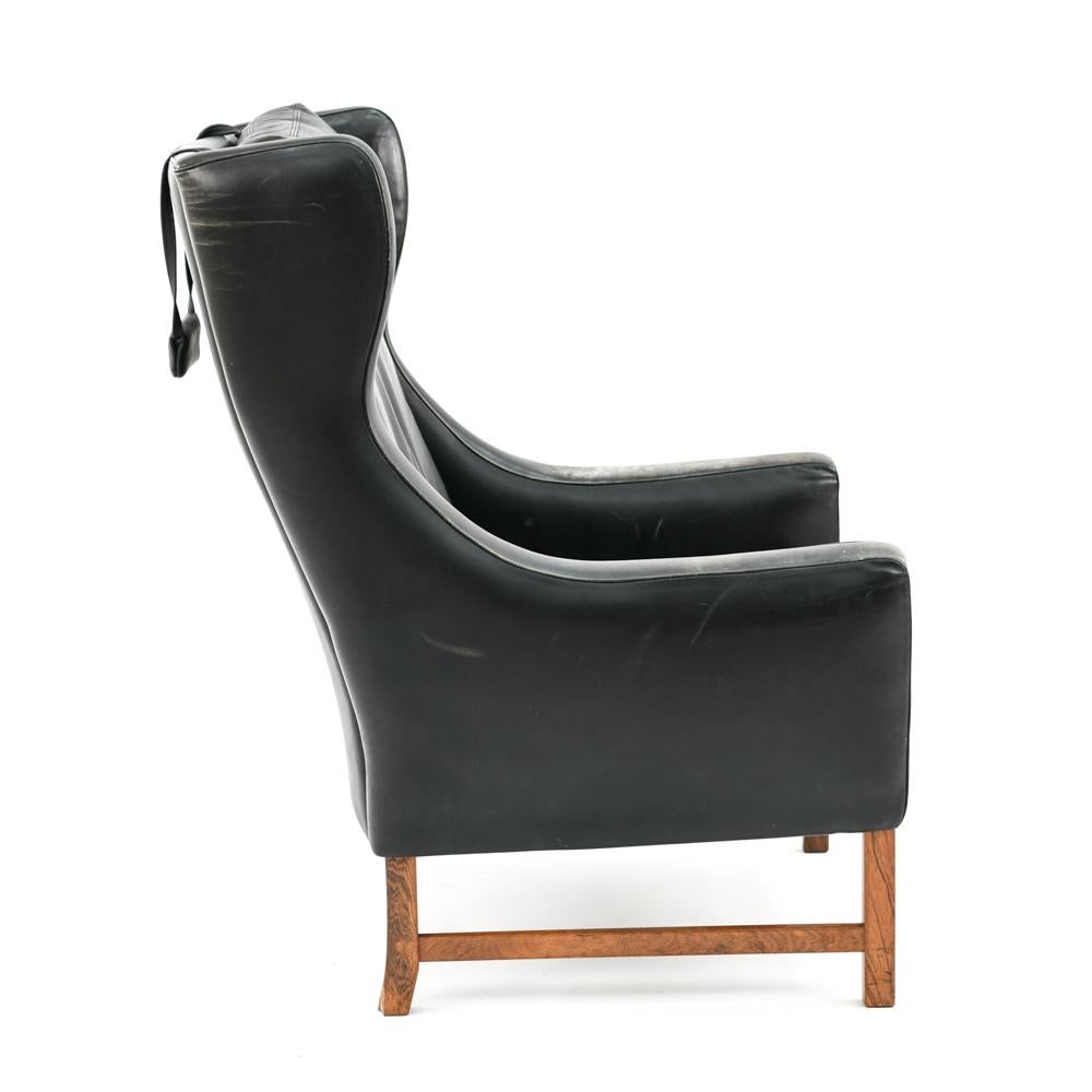 Fredrik Kayser for Vatne Leather and Rosewood Wingback Lounge Chair 3
