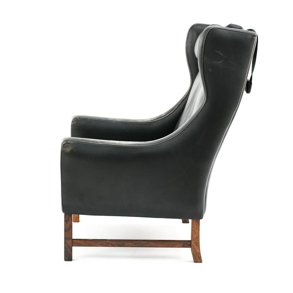 Fredrik Kayser for Vatne Leather and Rosewood Wingback Lounge Chair 1