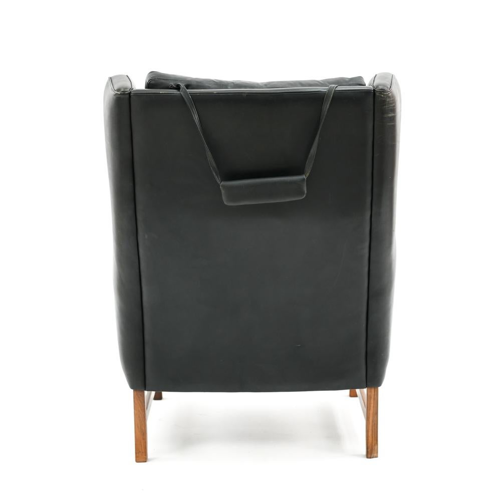 Fredrik Kayser for Vatne Leather and Rosewood Wingback Lounge Chair 2