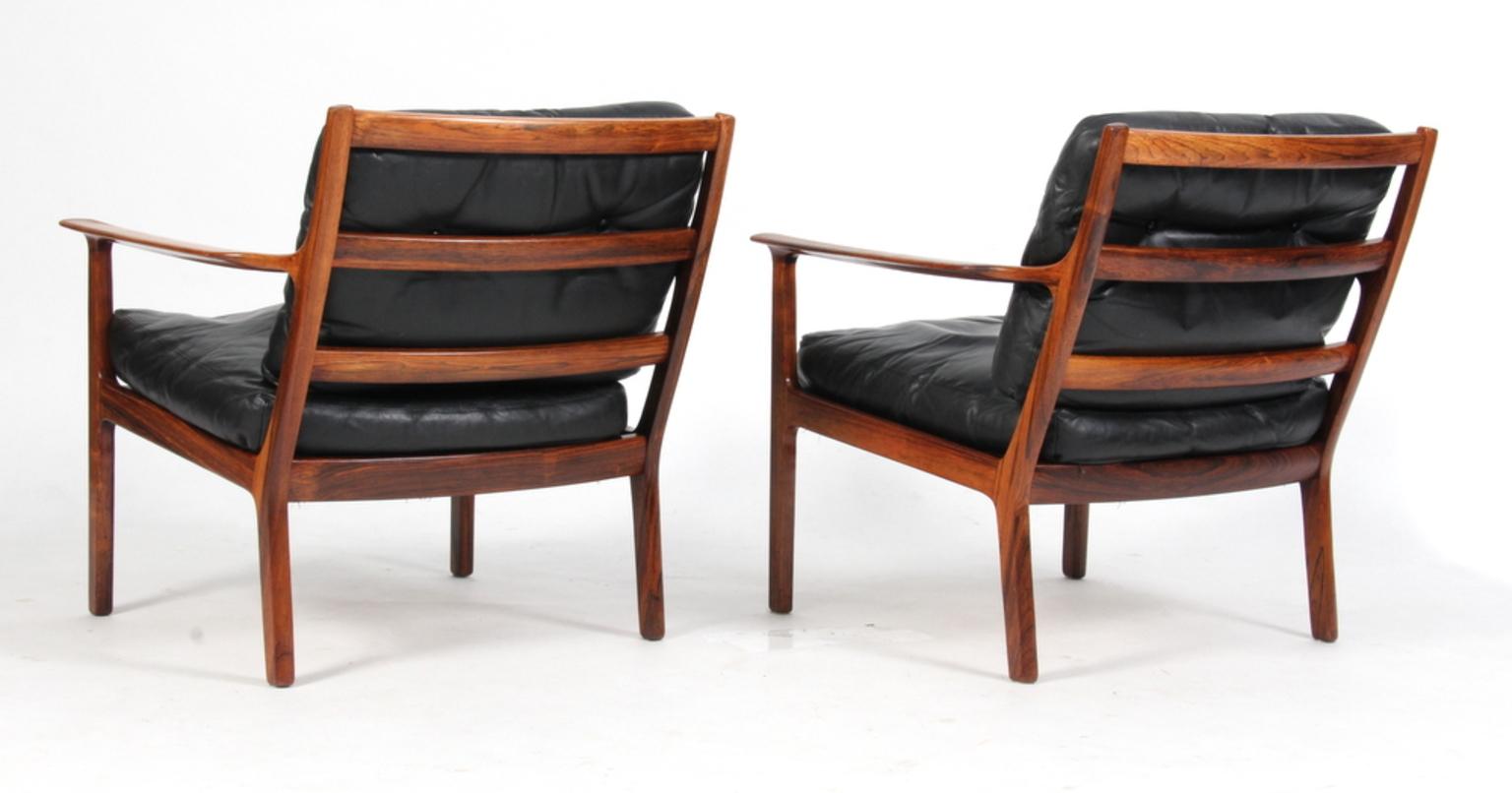 Fredrik Kayser Lounge Chair in Rosewood and Black Original Leather, 1960s 1