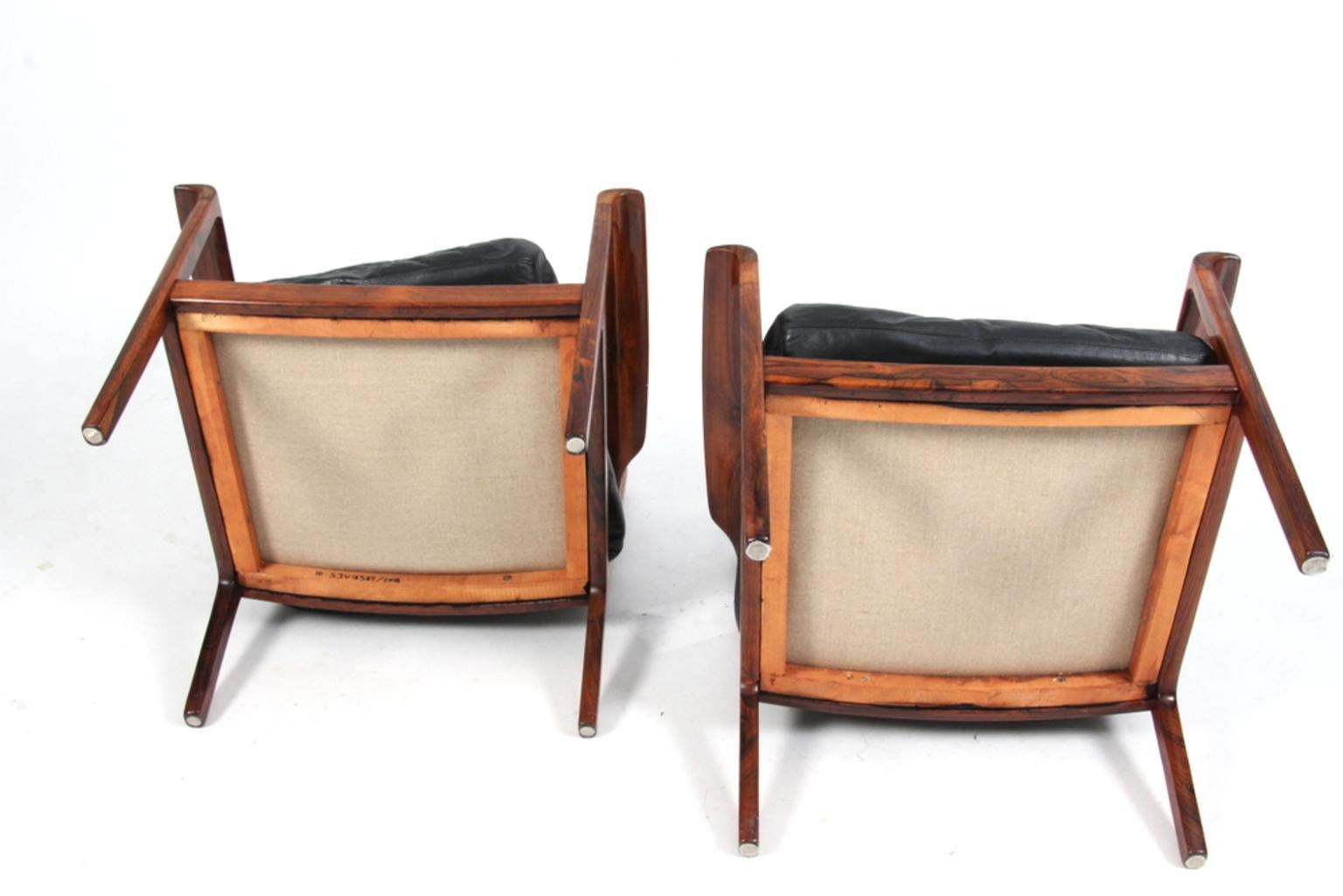 Fredrik Kayser Lounge Chair in Rosewood and Black Original Leather, 1960s 3