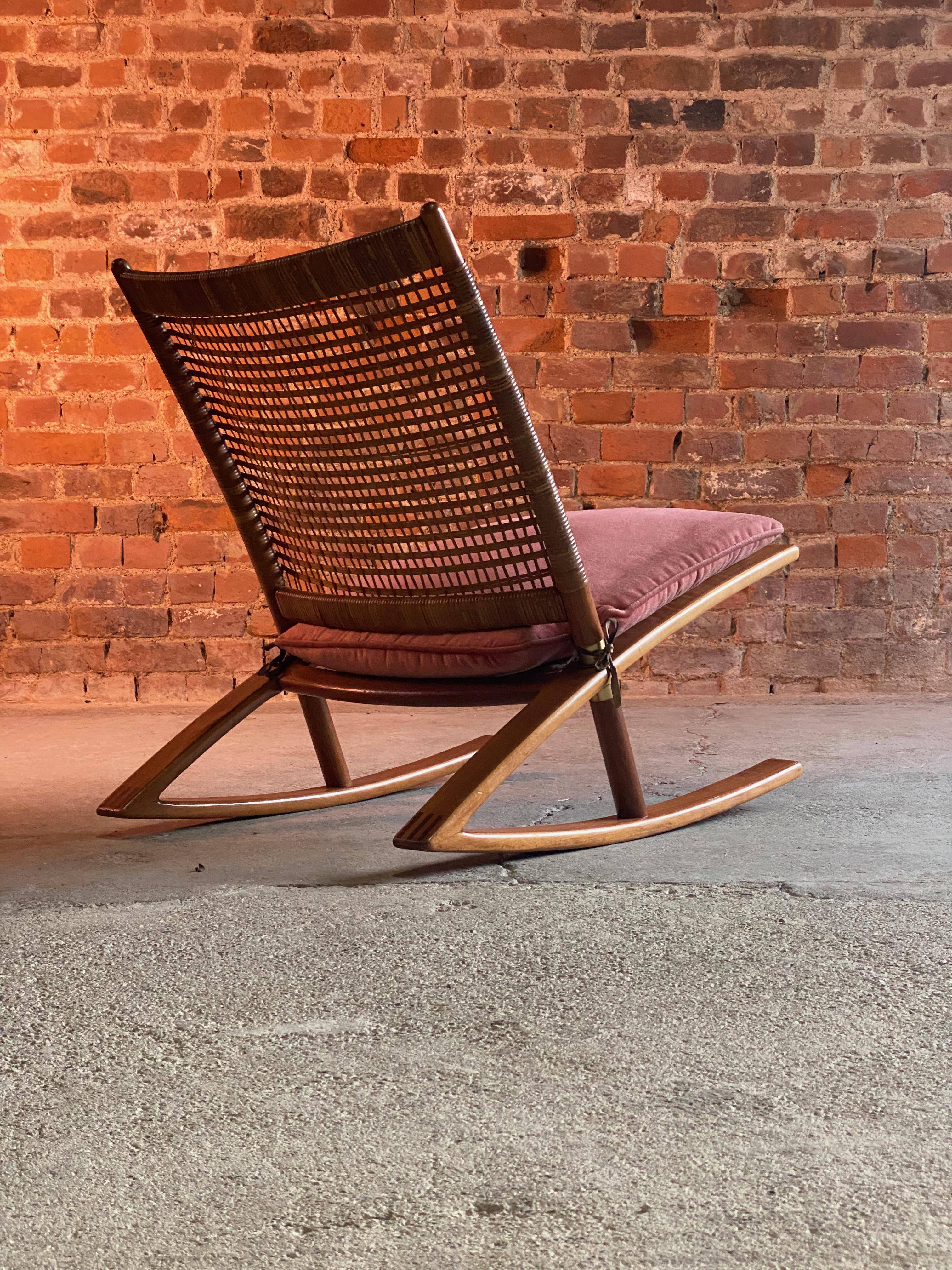 Cane Fredrik Kayser Model 599 Teak Rocking Chair, Rocker Norway, circa 1960s For Sale