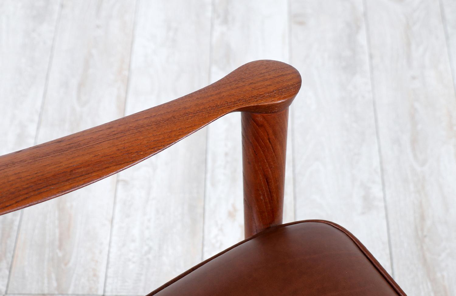 Brass Fredrik Kayser Model-711 Teak & Cognac Leather Lounge Chair