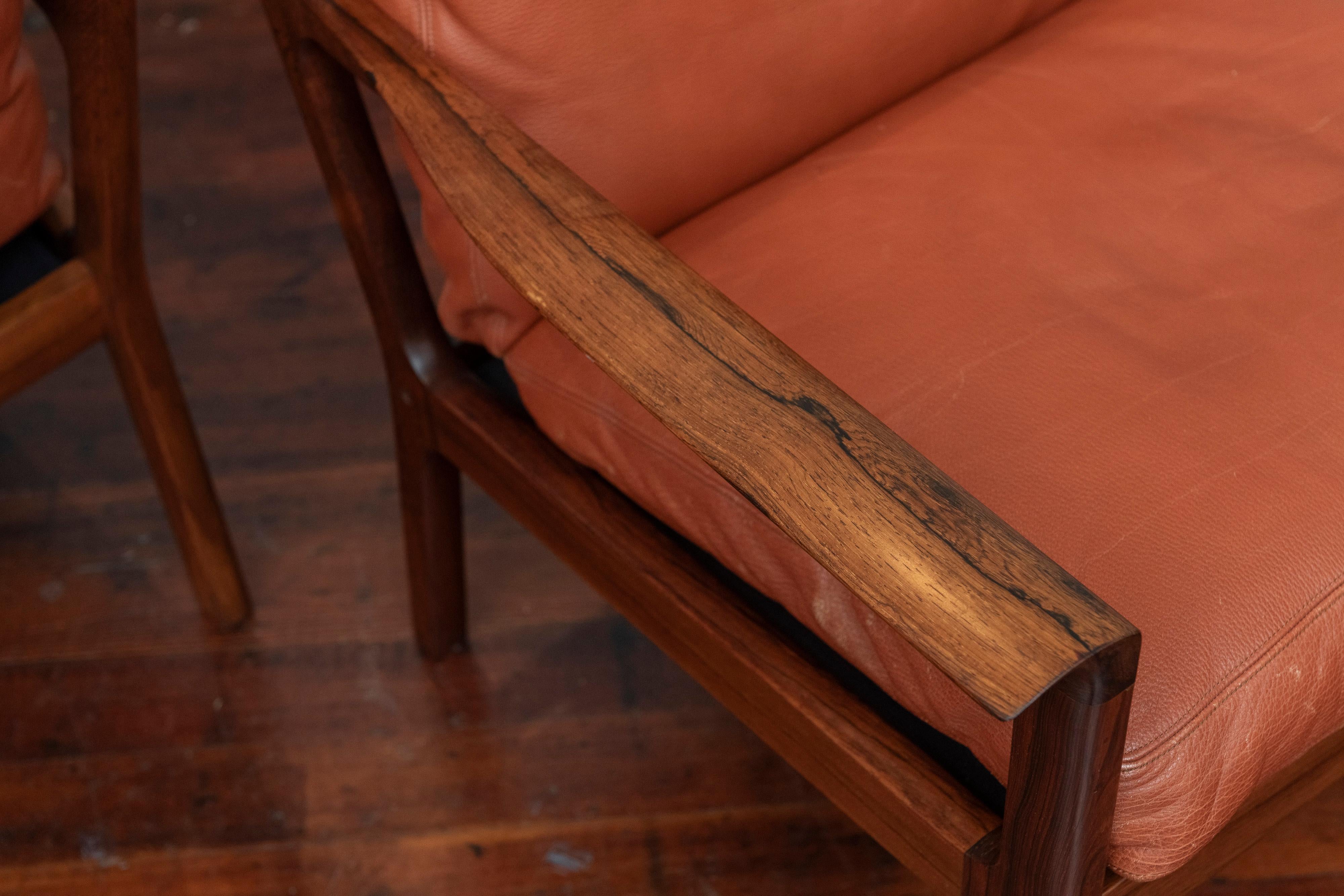Leather Fredrik Kayser Rosewood Lounge Chairs, Model 935