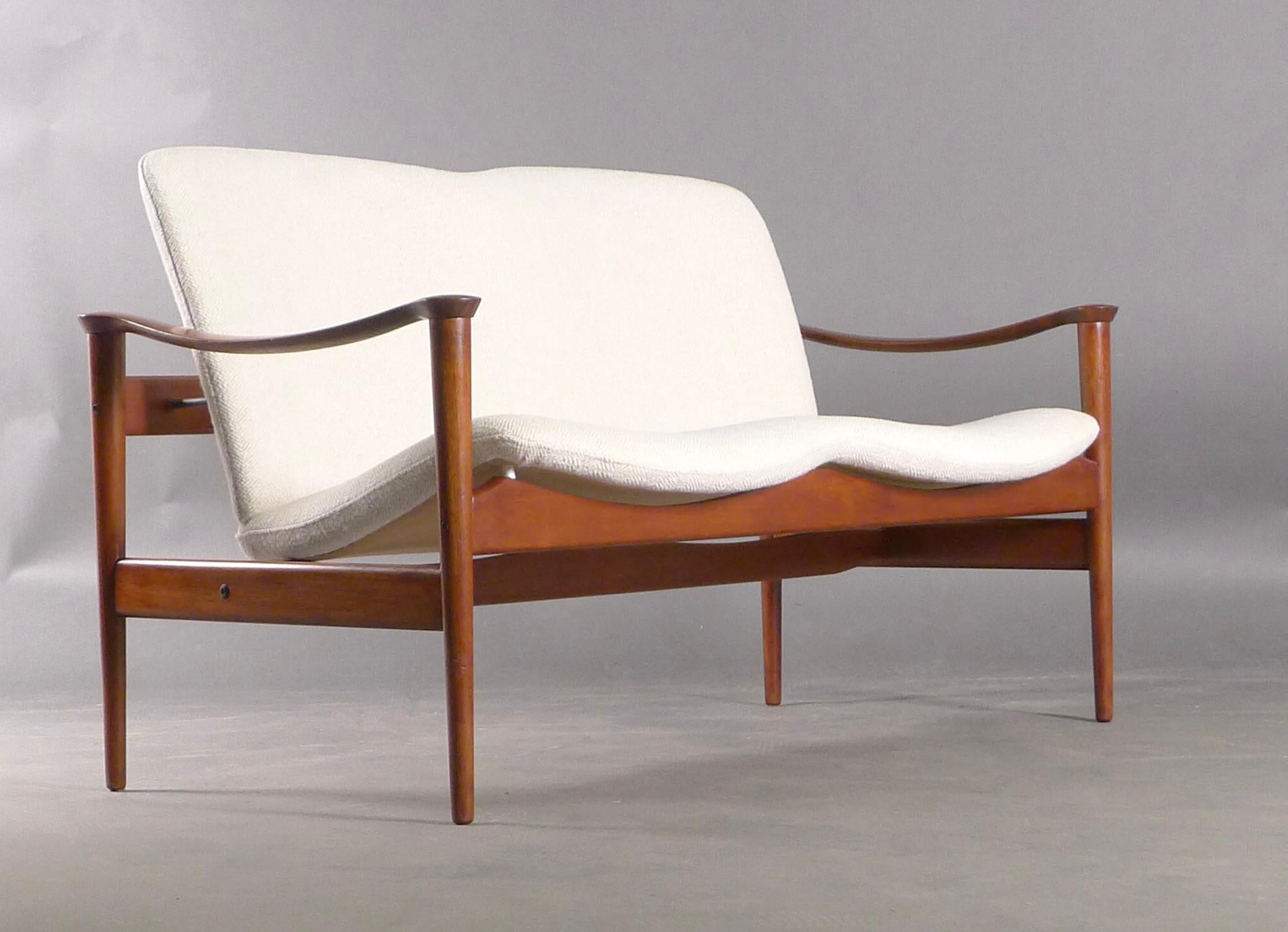 Upholstery Fredrik Kayser, Two-Seater Teak Sofa/Loveseat,  Model 711, Norwegian circa 1960