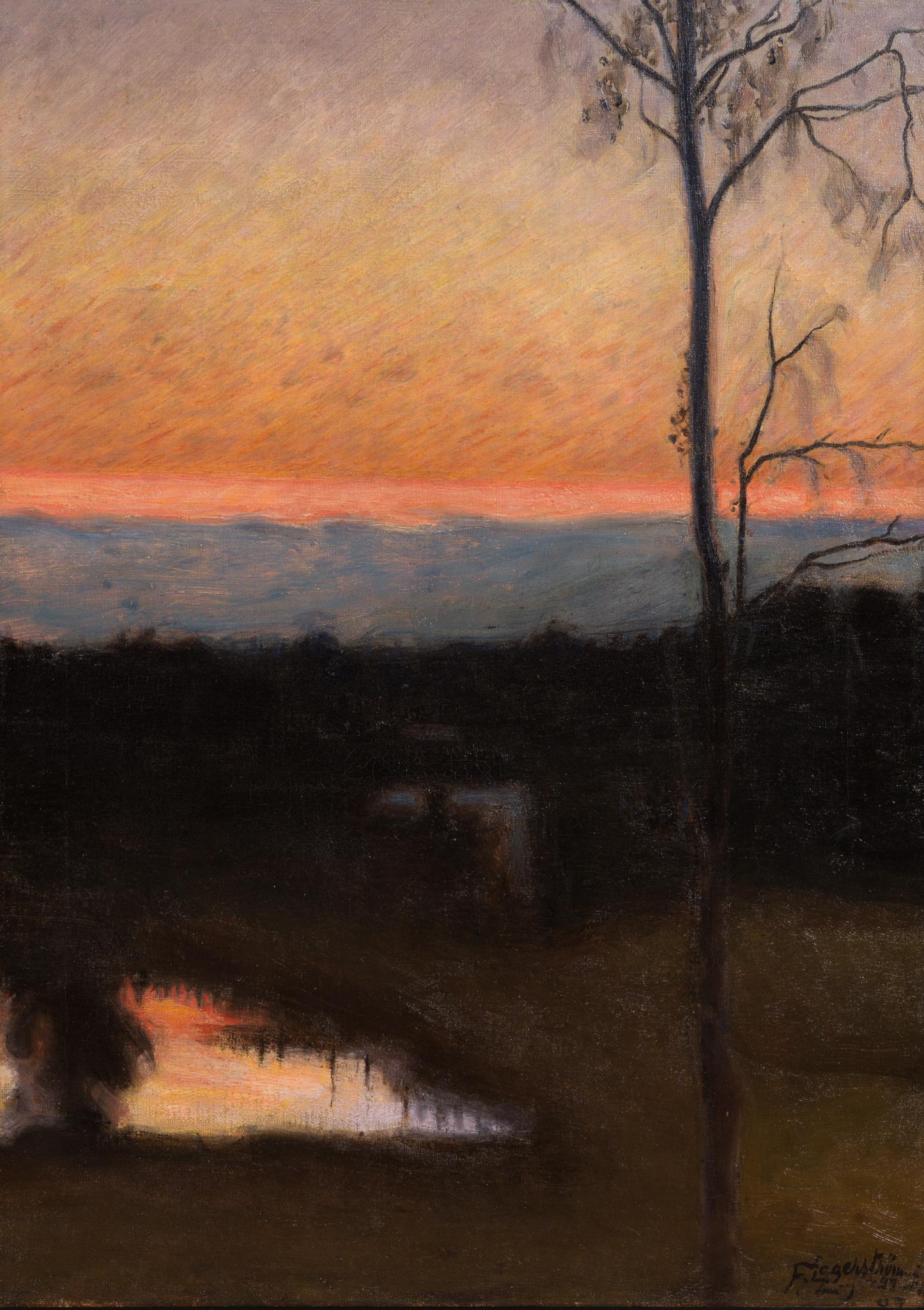 Goldene Sonnenuntergangsreflexionen über einem Bach in der Abendstille im Angebot 5