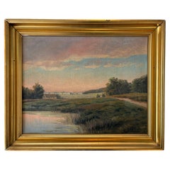Fredrik Moe (1863–1953) Swedish Landscape with Lake and Evening Sky