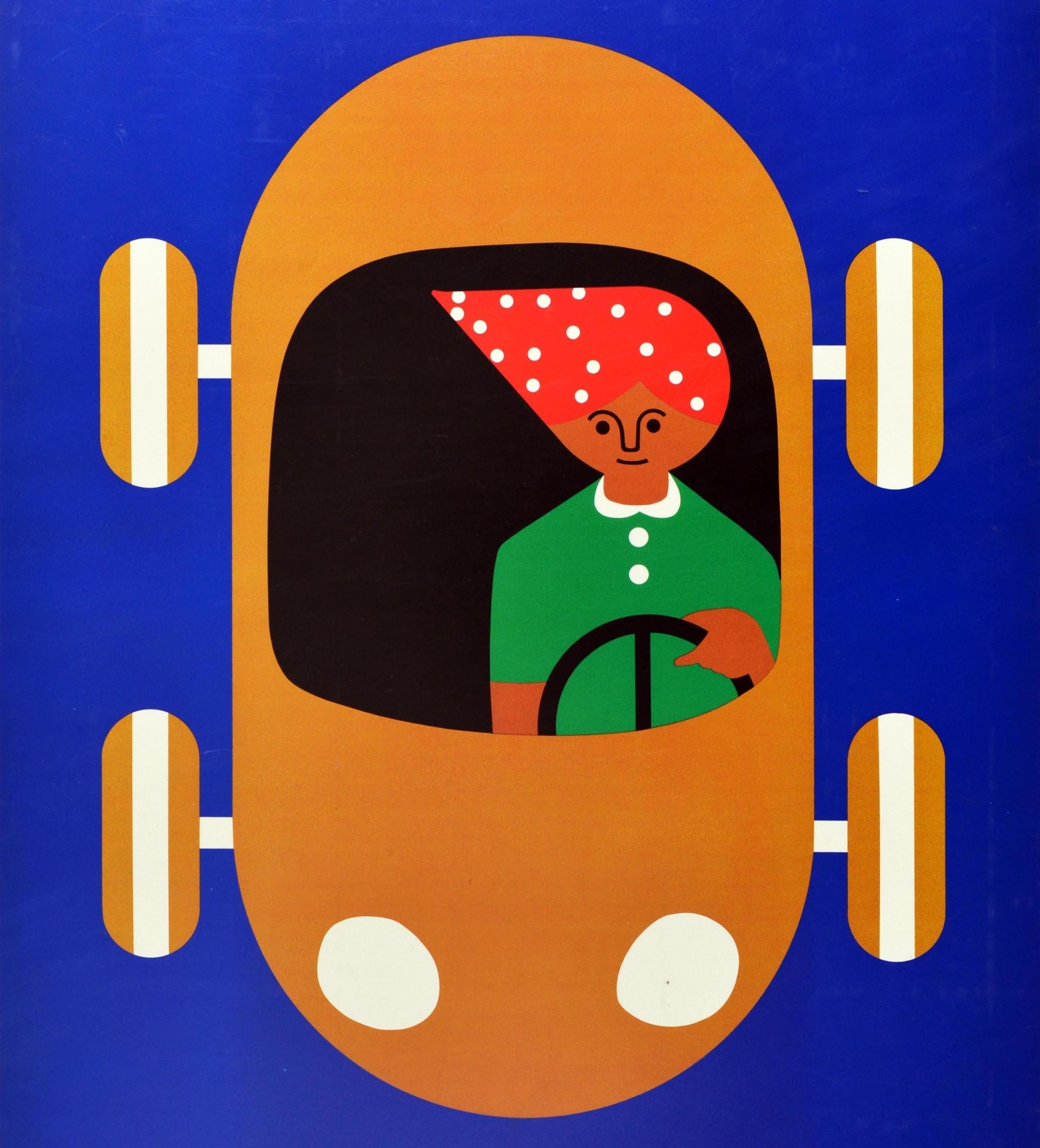 Original-Werbeplakat für das pädagogische Spielzeuggeschäft Creative Playthings in Manhattan New York mit einem lustigen und farbenfrohen grafischen Entwurf des südafrikanischen Spielzeugmachers und Illustrators Fredun Shapur (geb. 1929), der ein
