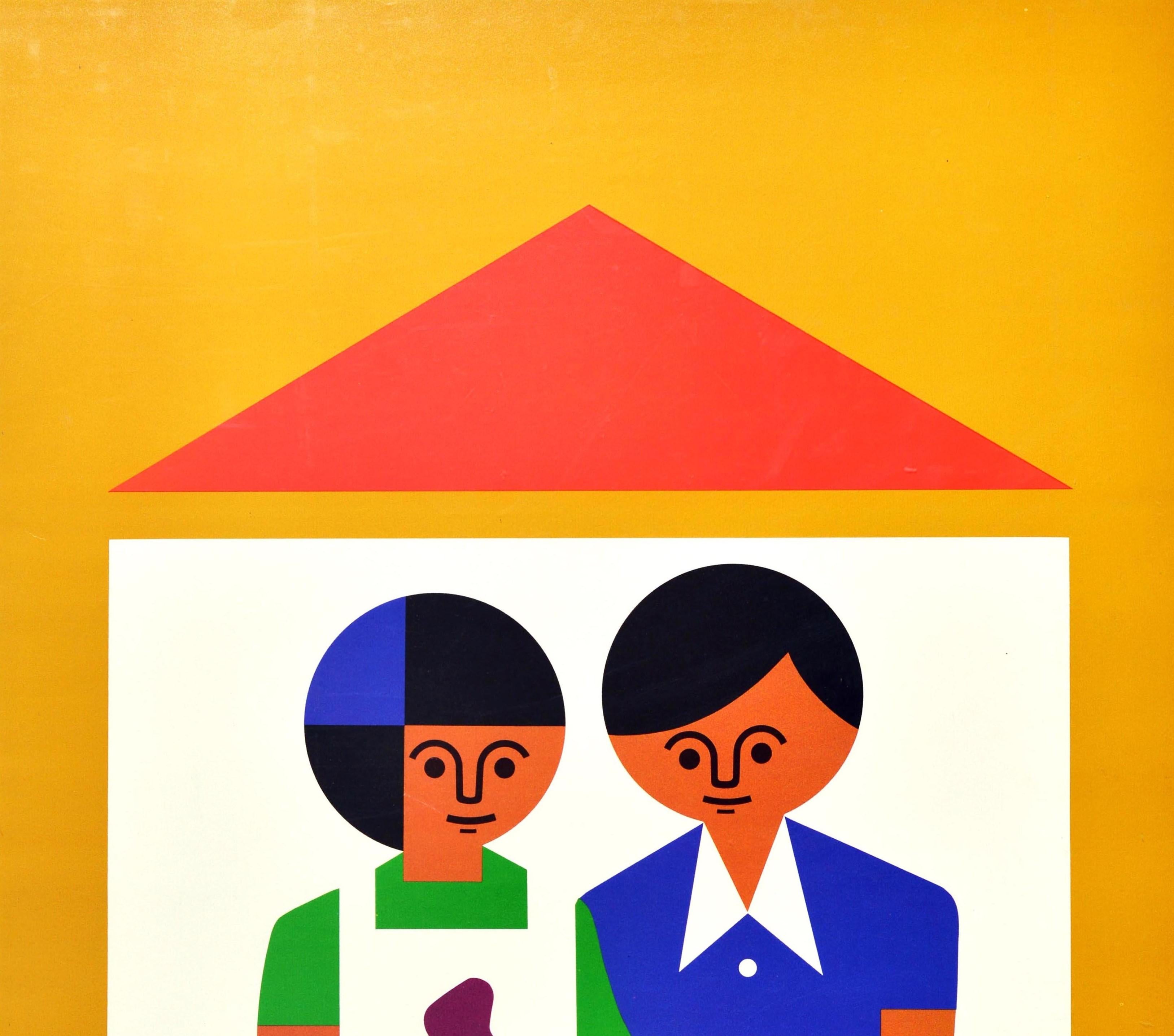 Affiche rétro originale, Jouets de jeu créatifs, Jouets éducatifs, Teddy Bear House - Print de Fredun Shapur