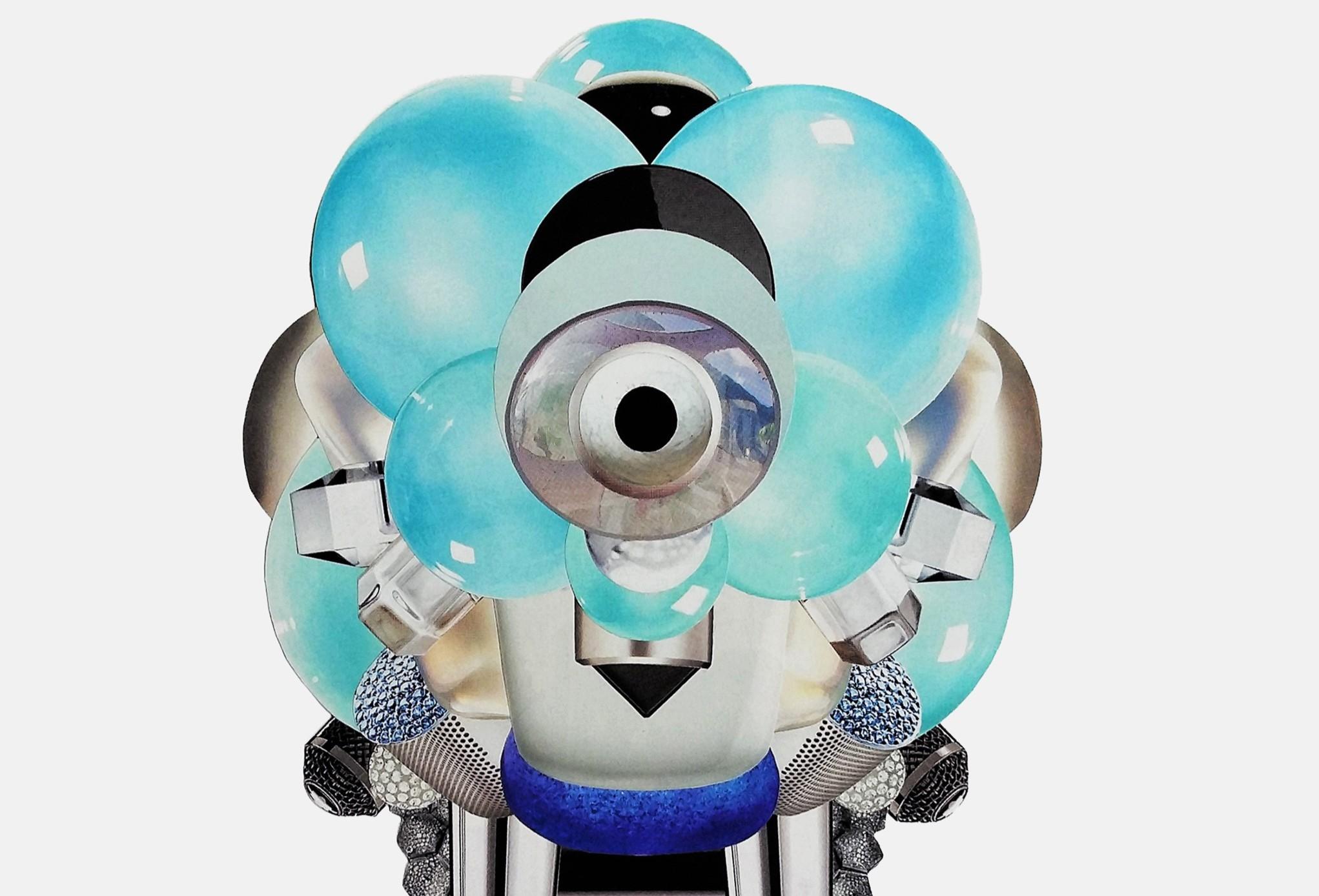 This series of analog collages is constructed from precise assemblages of printed fragments, forming symmetrical compositions that suggest entities or emissaries from an alternate cosmic order. The work integrates visual resources from contemporary