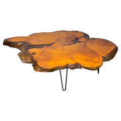 Free edge cyprus slab table with iron legs , Classic Modernist Design