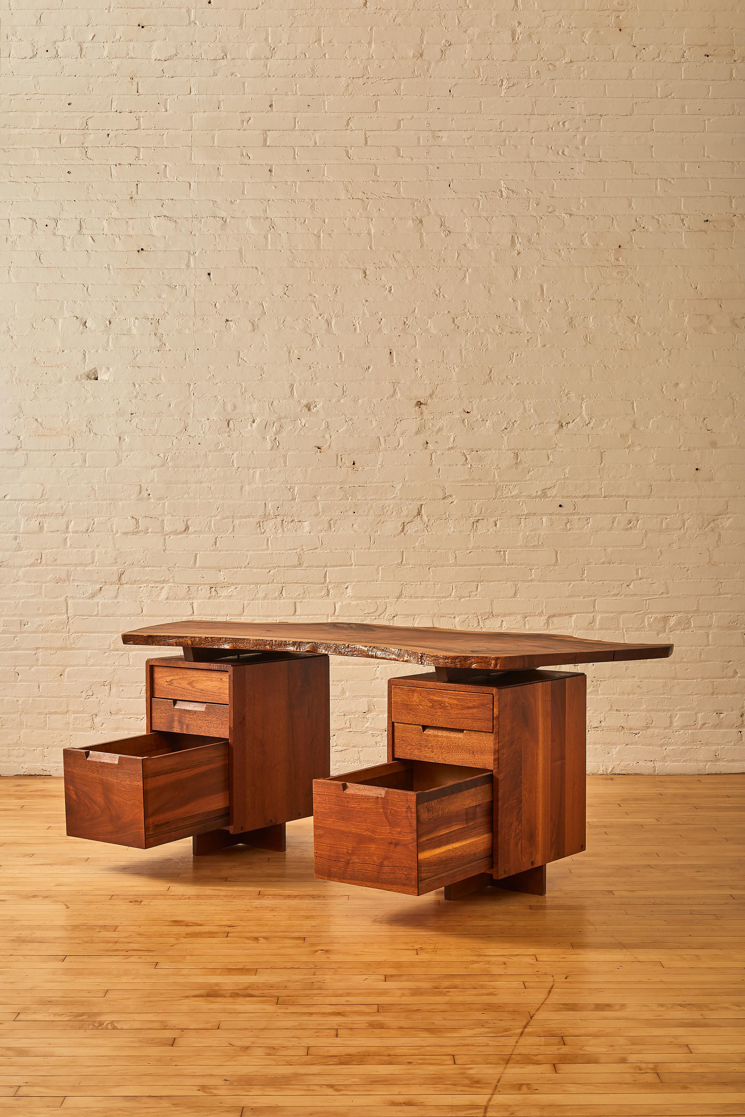Mid-Century Modern Free-Edge Double Pedestal Desk by George Nakashima