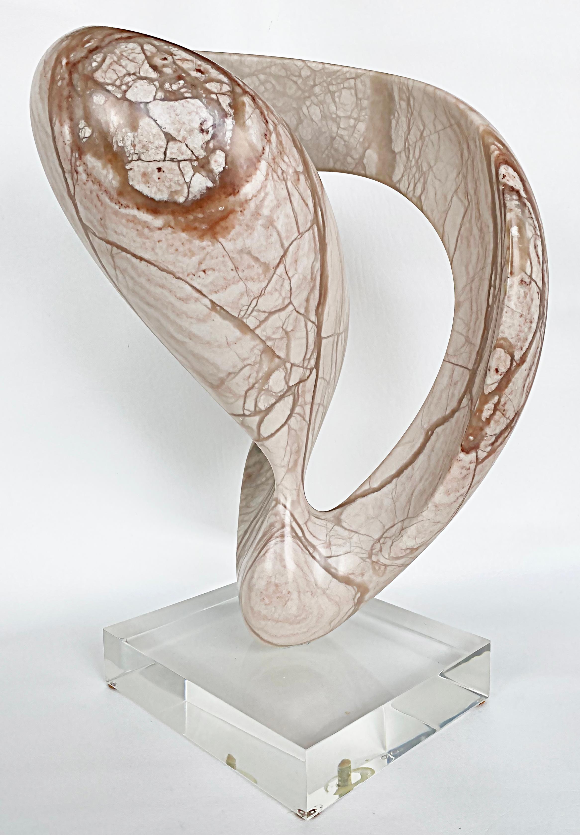 Free-Form Abstract Veined Marble Sculpture Signed SMO on a Lucite Base 1