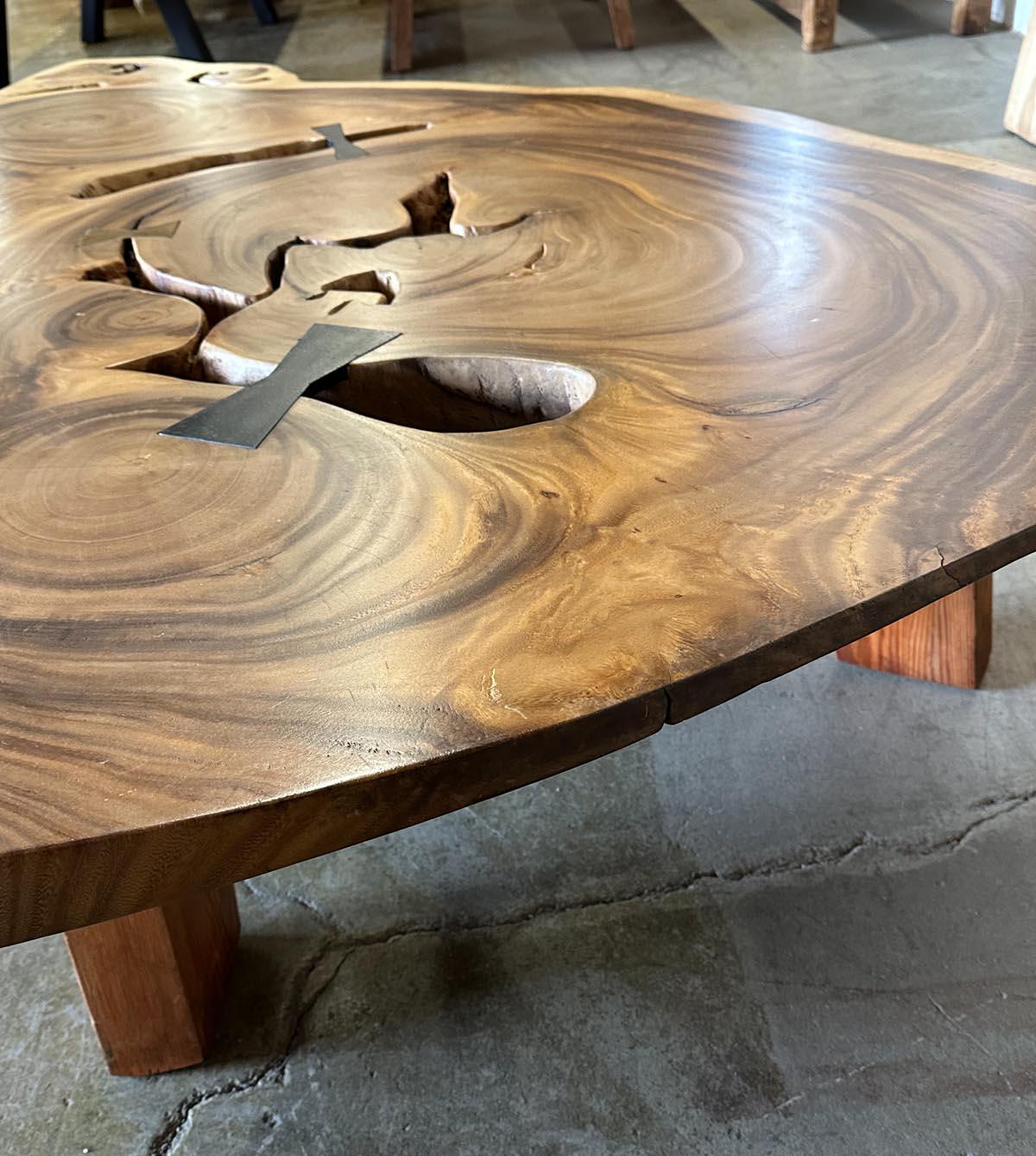 Free Form Albezia Wood Slab Coffee Table For Sale 4