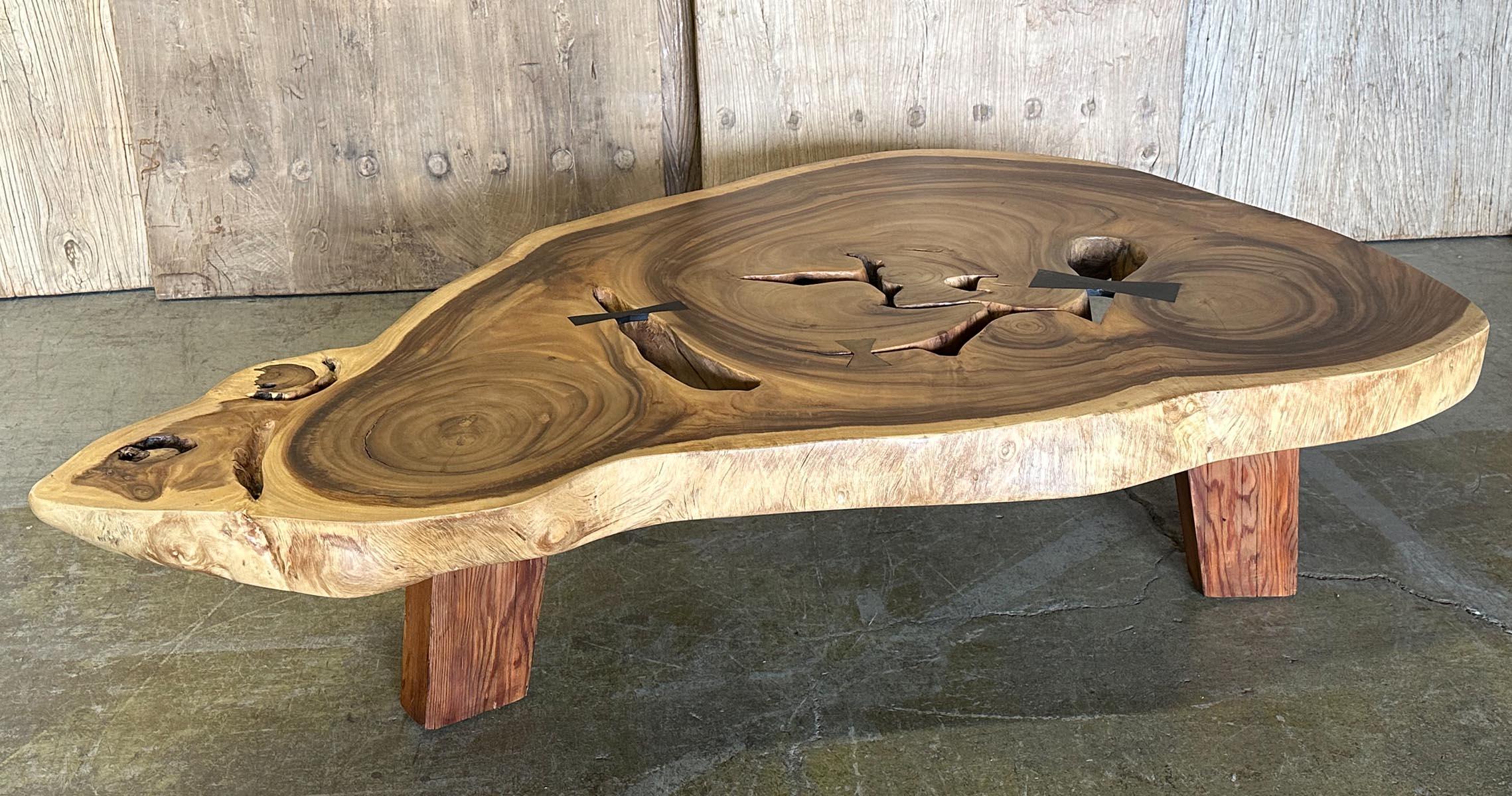 Modern Free Form Albezia Wood Slab Coffee Table For Sale
