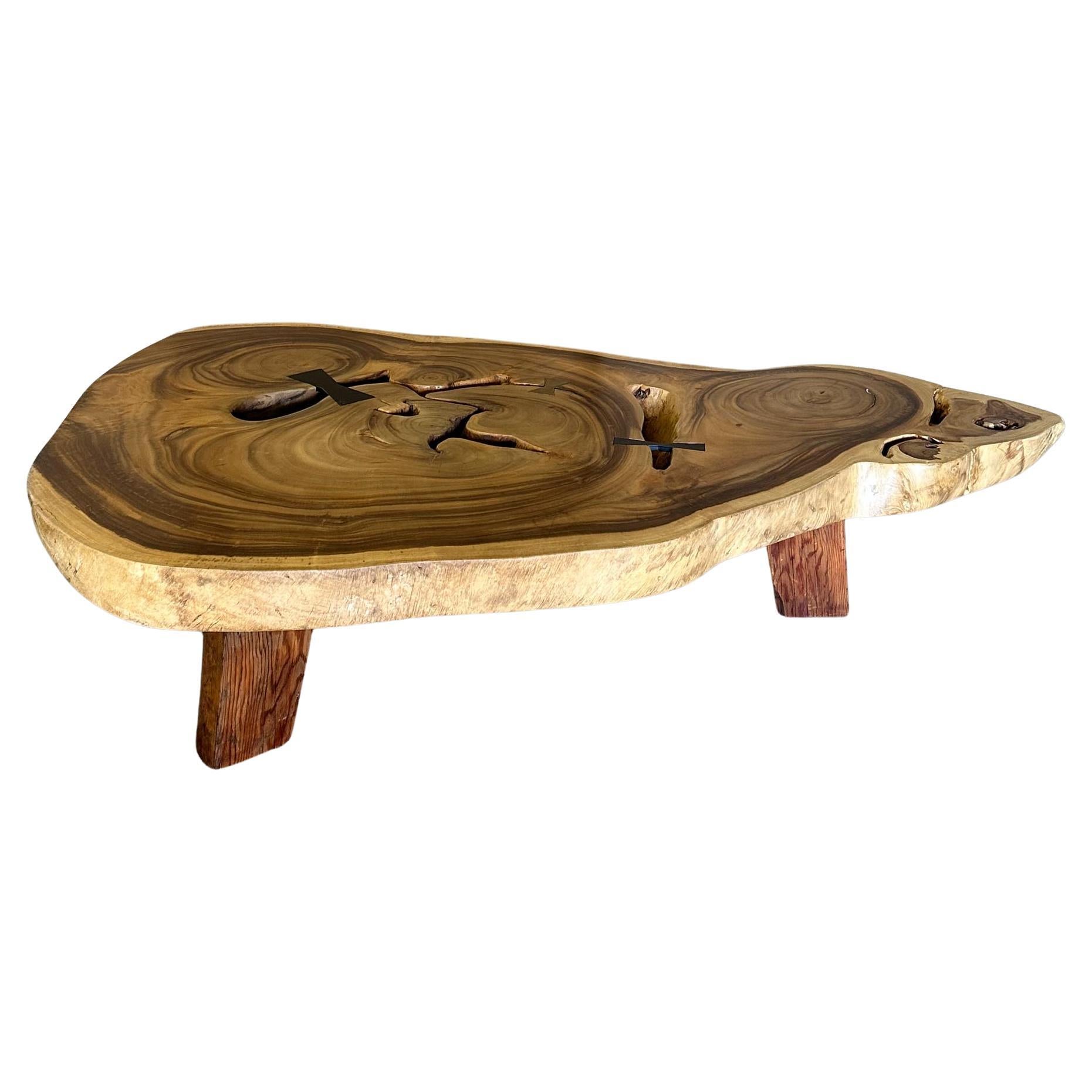 Free Form Albezia Wood Slab Coffee Table For Sale