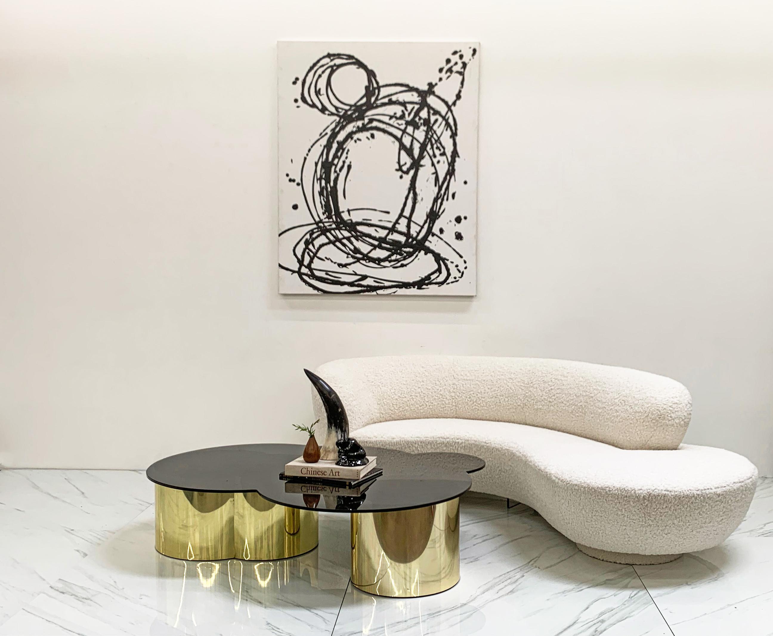Mid-Century Modern Free Form Biomorphic Brass and Glass Coffee Table, 1970's For Sale