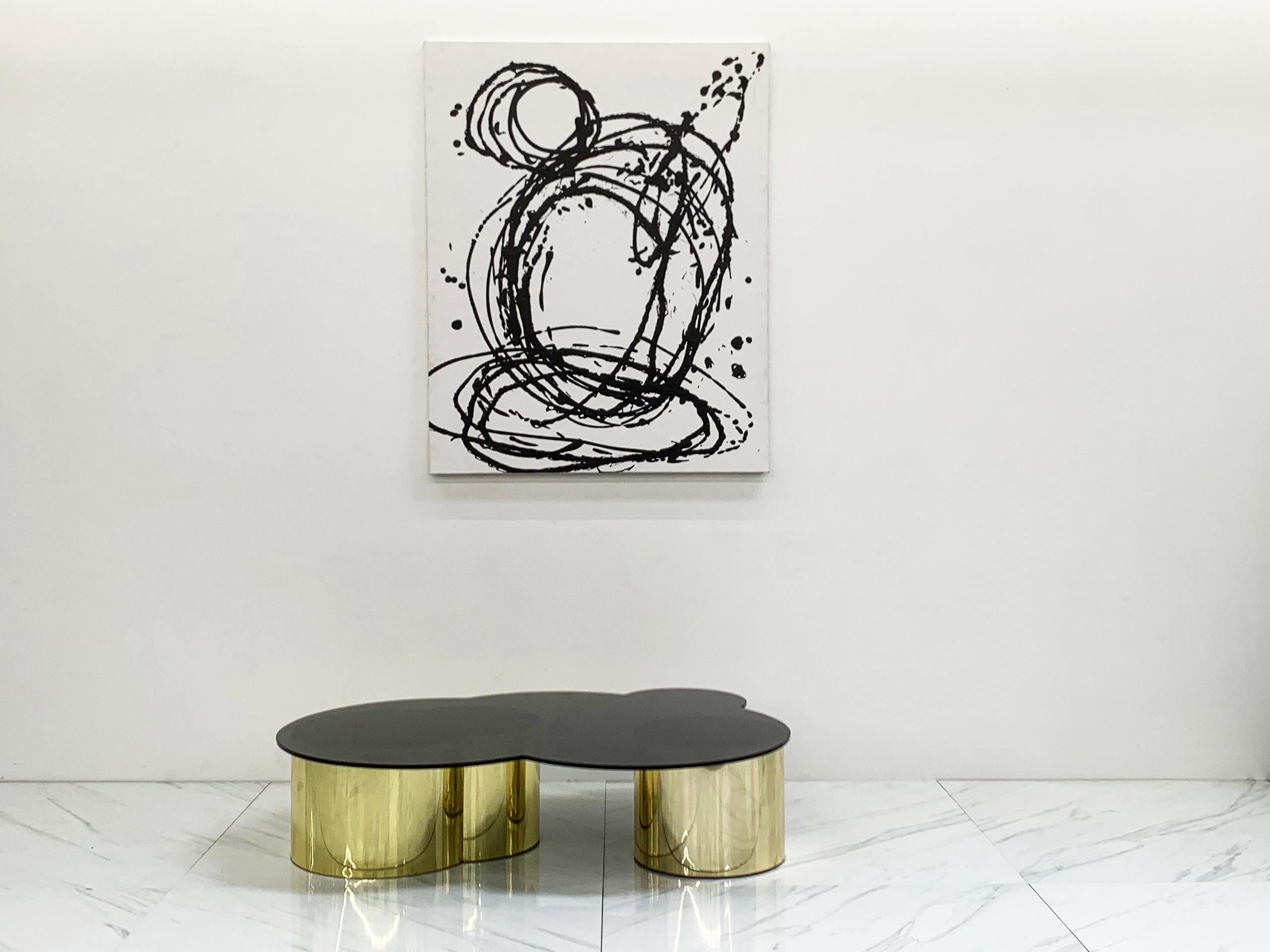 Free Form Biomorphic Brass and Glass Coffee Table, 1970's In Good Condition For Sale In Culver City, CA