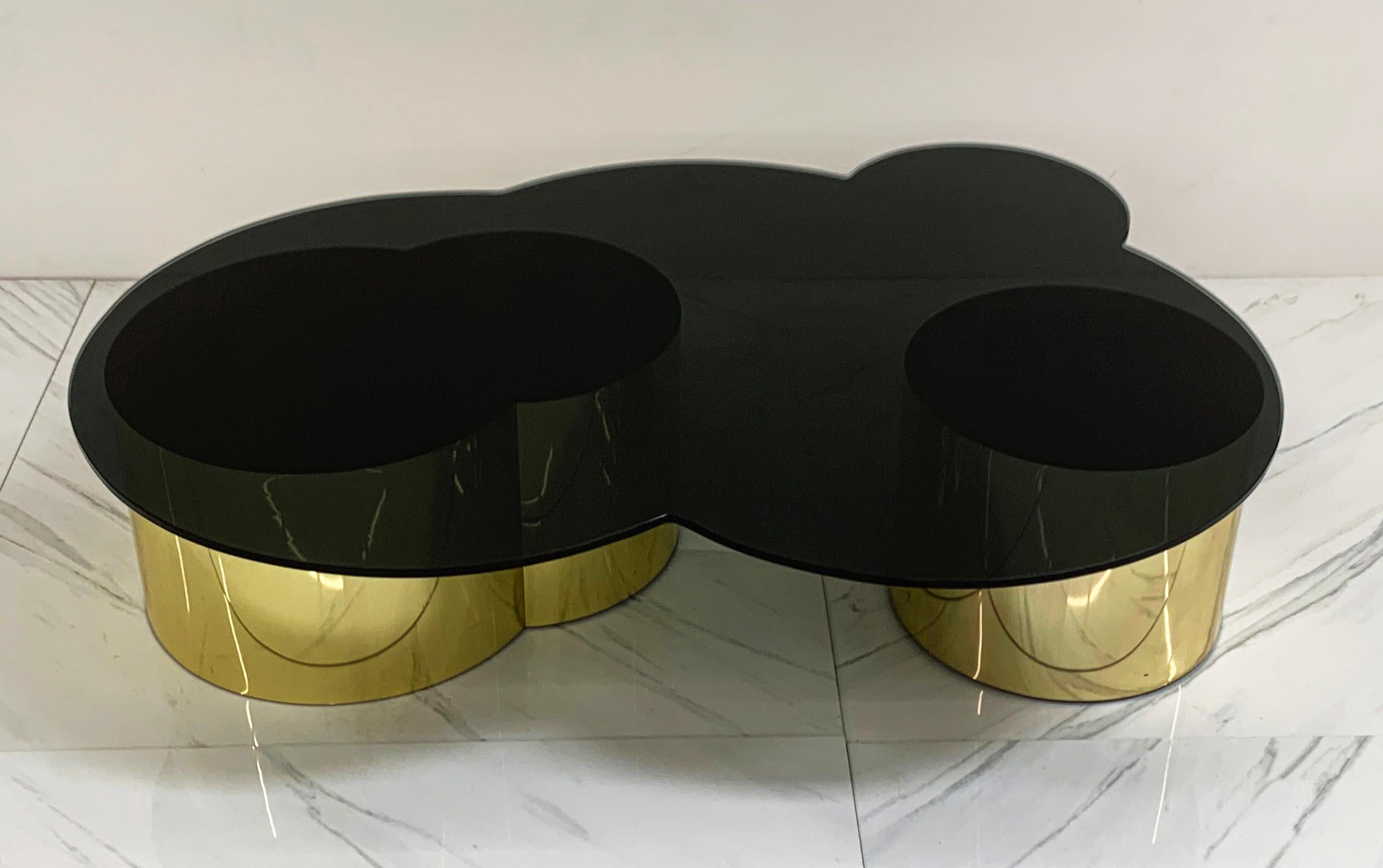 Late 20th Century Free Form Biomorphic Brass and Glass Coffee Table, 1970's For Sale