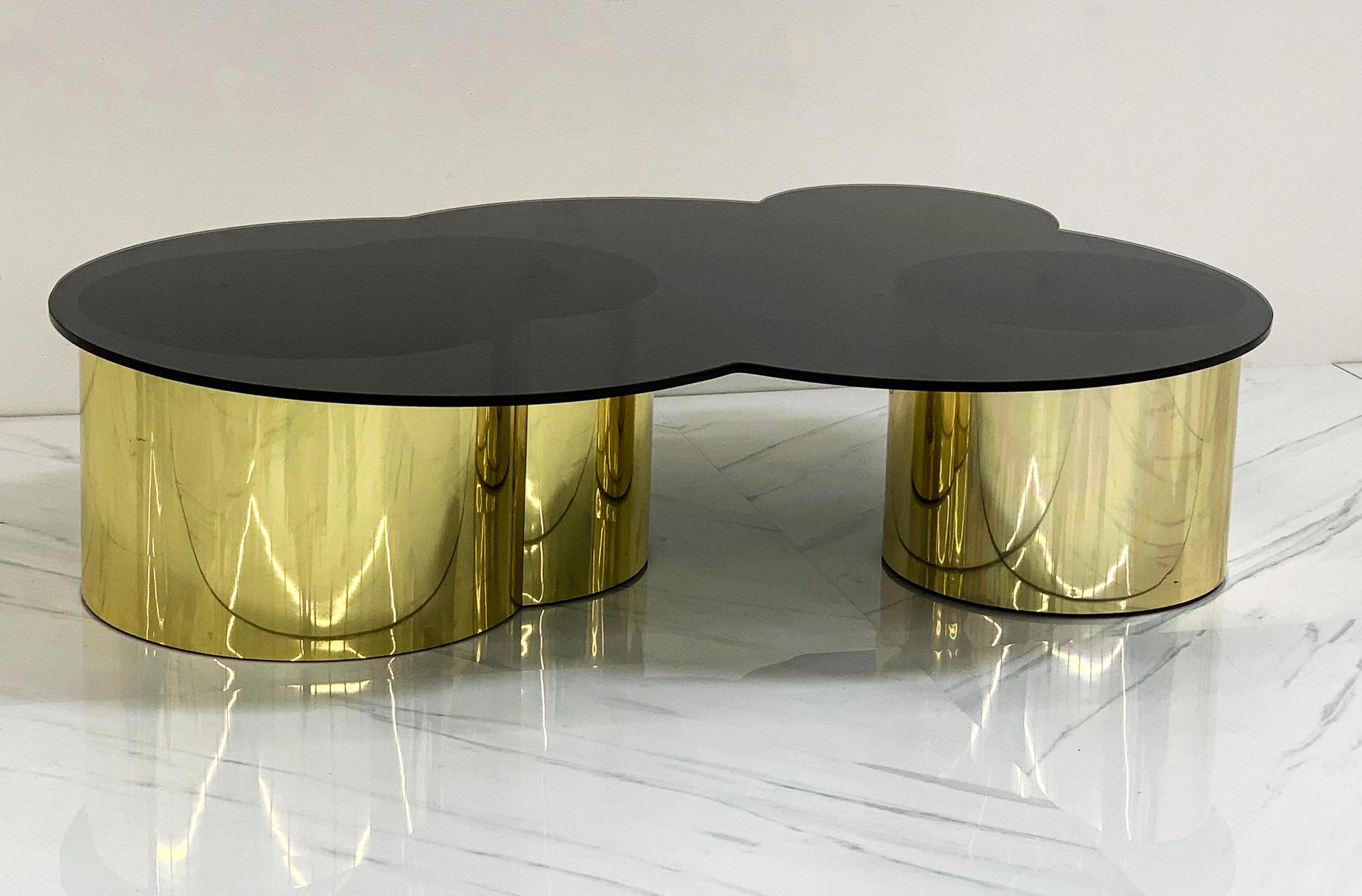 Free Form Biomorphic Brass and Glass Coffee Table, 1970's For Sale 2