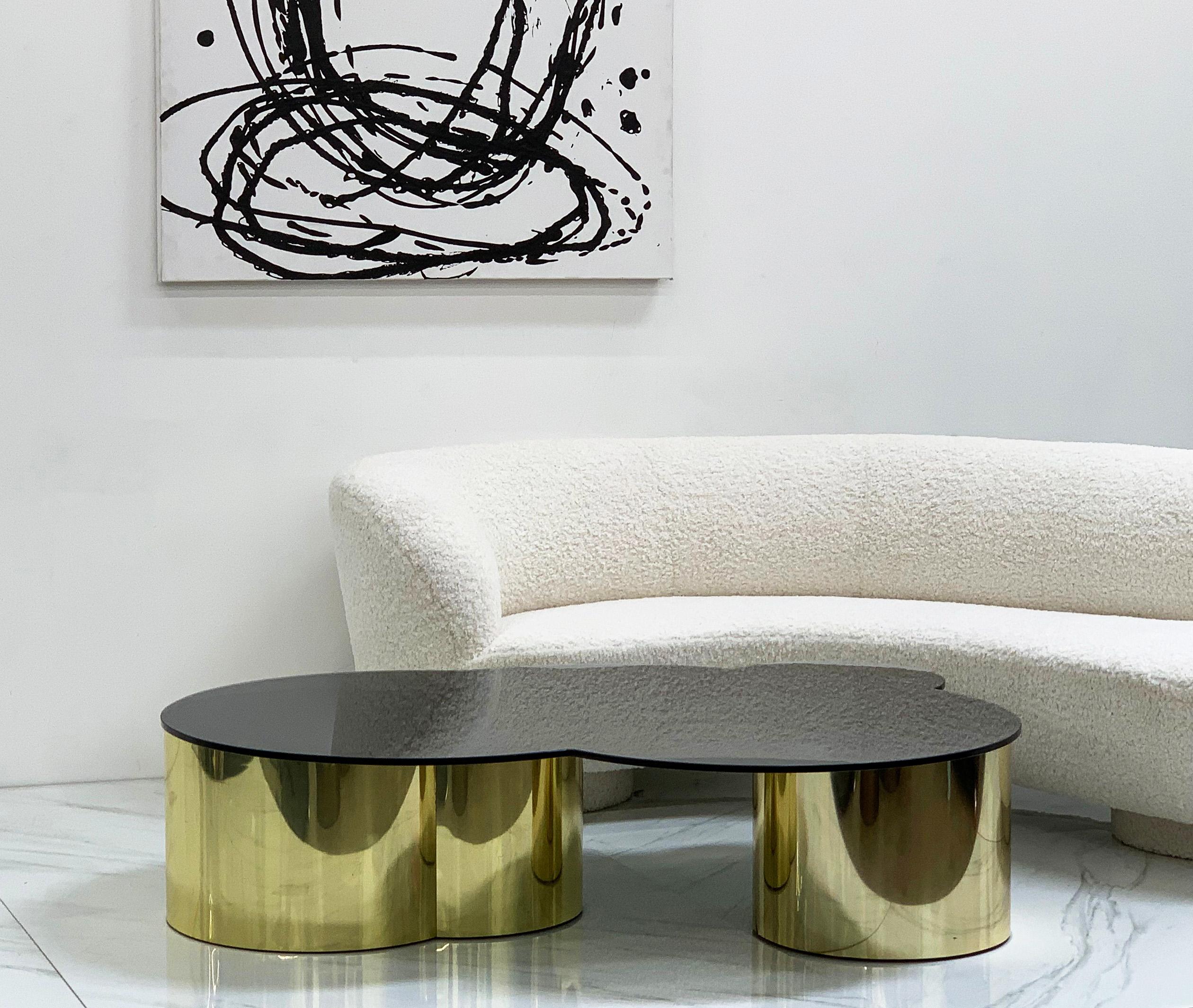 Free Form Biomorphic Brass and Glass Coffee Table, 1970's For Sale 4