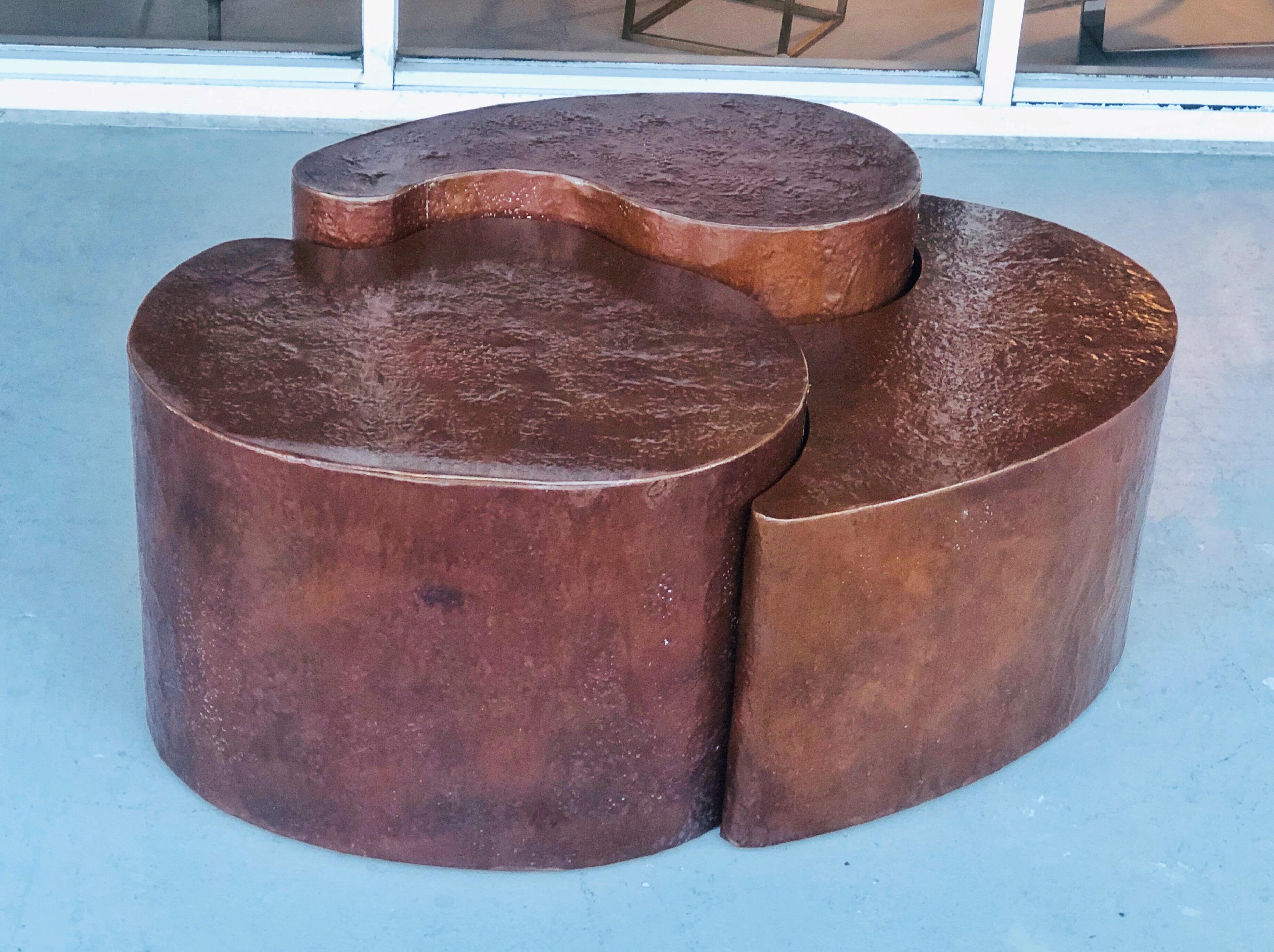 Free Form Biomorphic Cluster Copper Coffee Table, 1980s In Good Condition In Miami, FL