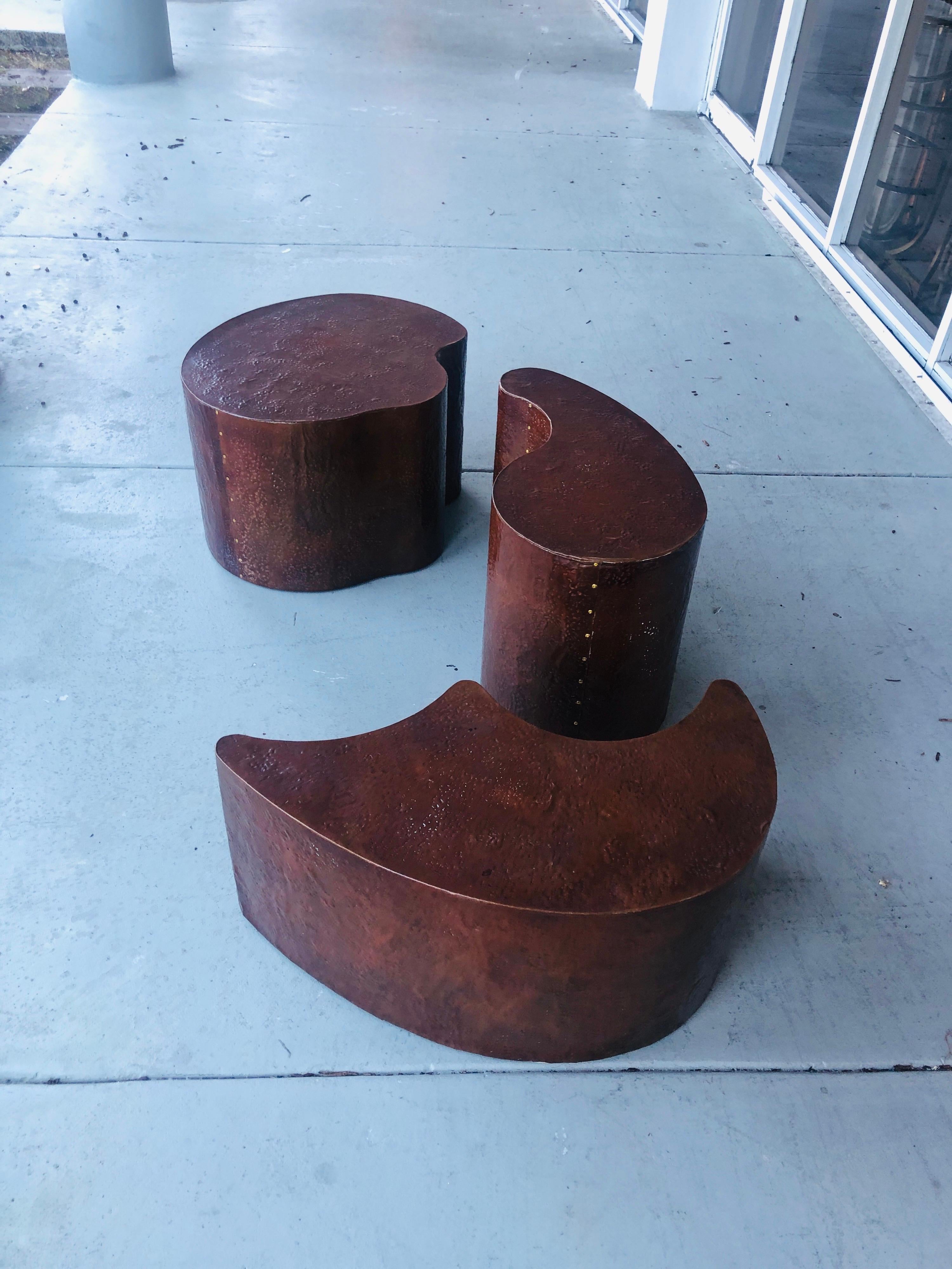 Free Form Biomorphic Cluster Copper Coffee Table, 1980s 1