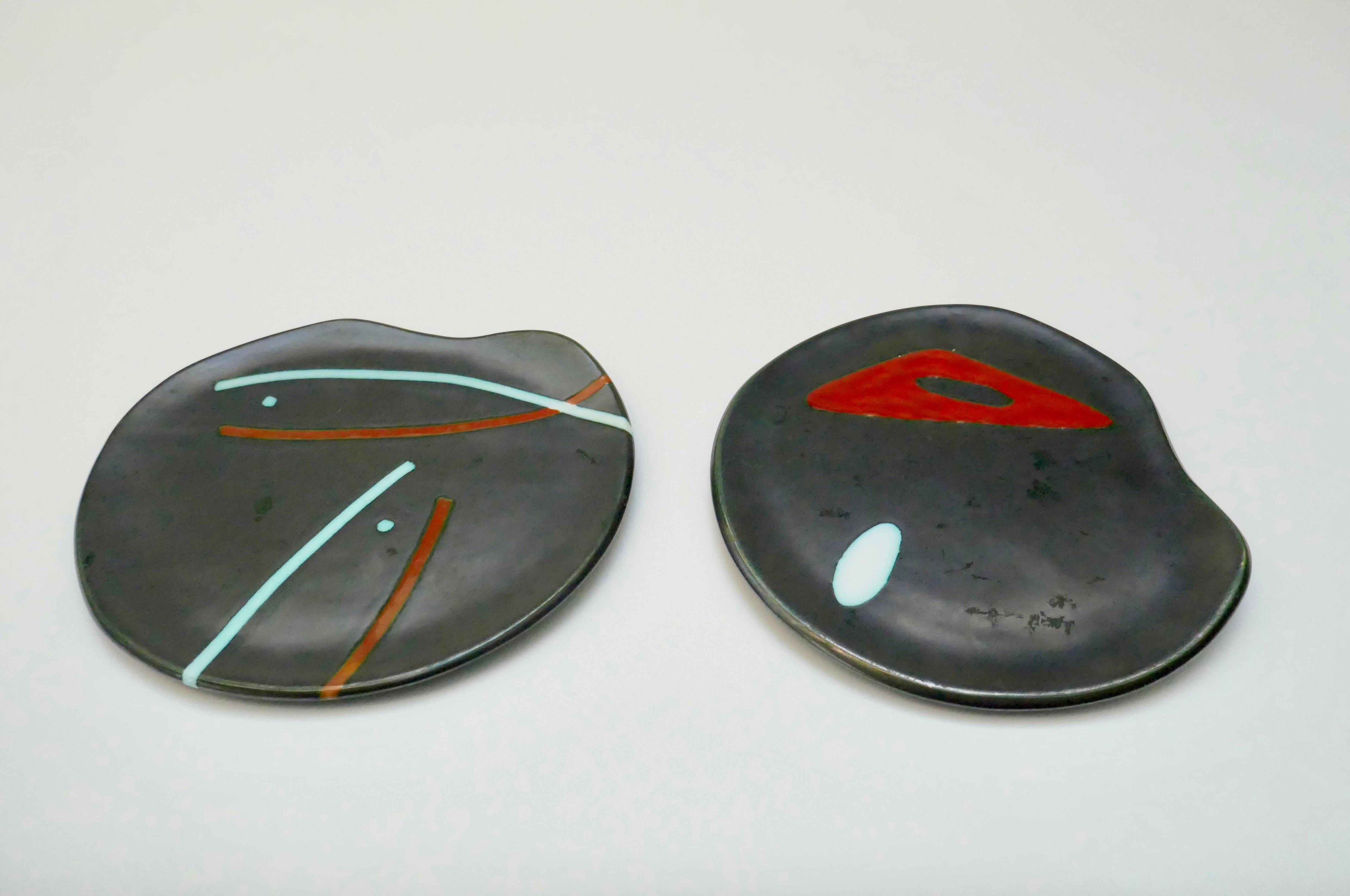 Free Form Black Ceramic Dishes/Plaques by Peter Orlando, France, 1960s For Sale 1