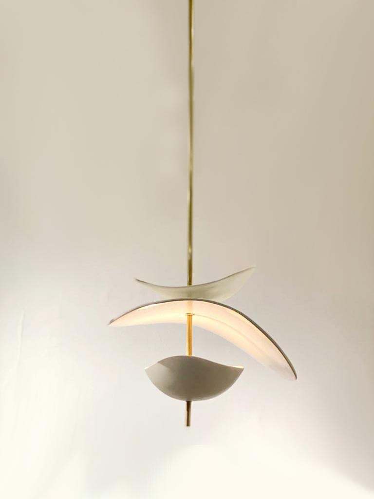 Free Form C pendant by Elsa Foulon
Standard Size
Dimensions: D 55-60 cm 
Materials: ceramic, brass
Unique piece
Also available in different options: bowl or cup (lower part).
The height is min 40 cm and customizable to the customer's size. 

All our