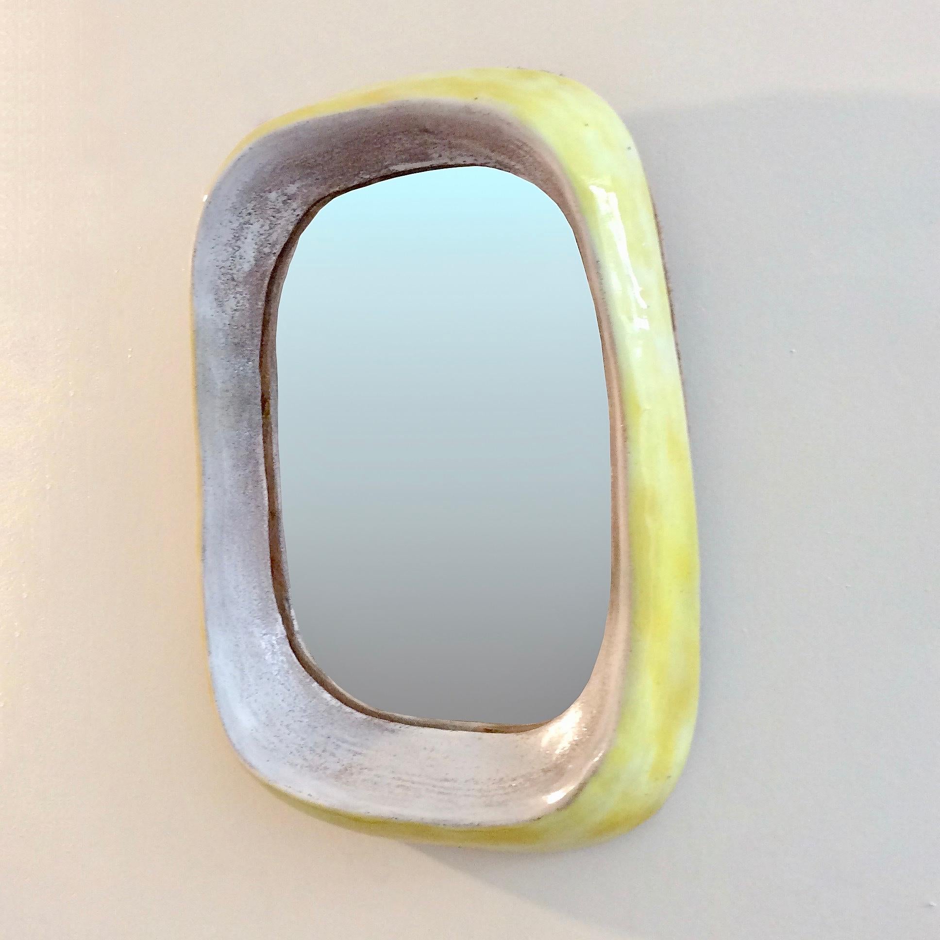 Glazed Freeform Ceramic Mirror, circa 1950, France