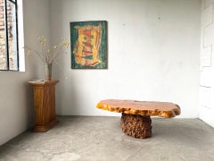 "Free-form" coffee table in solid elm, France 1970