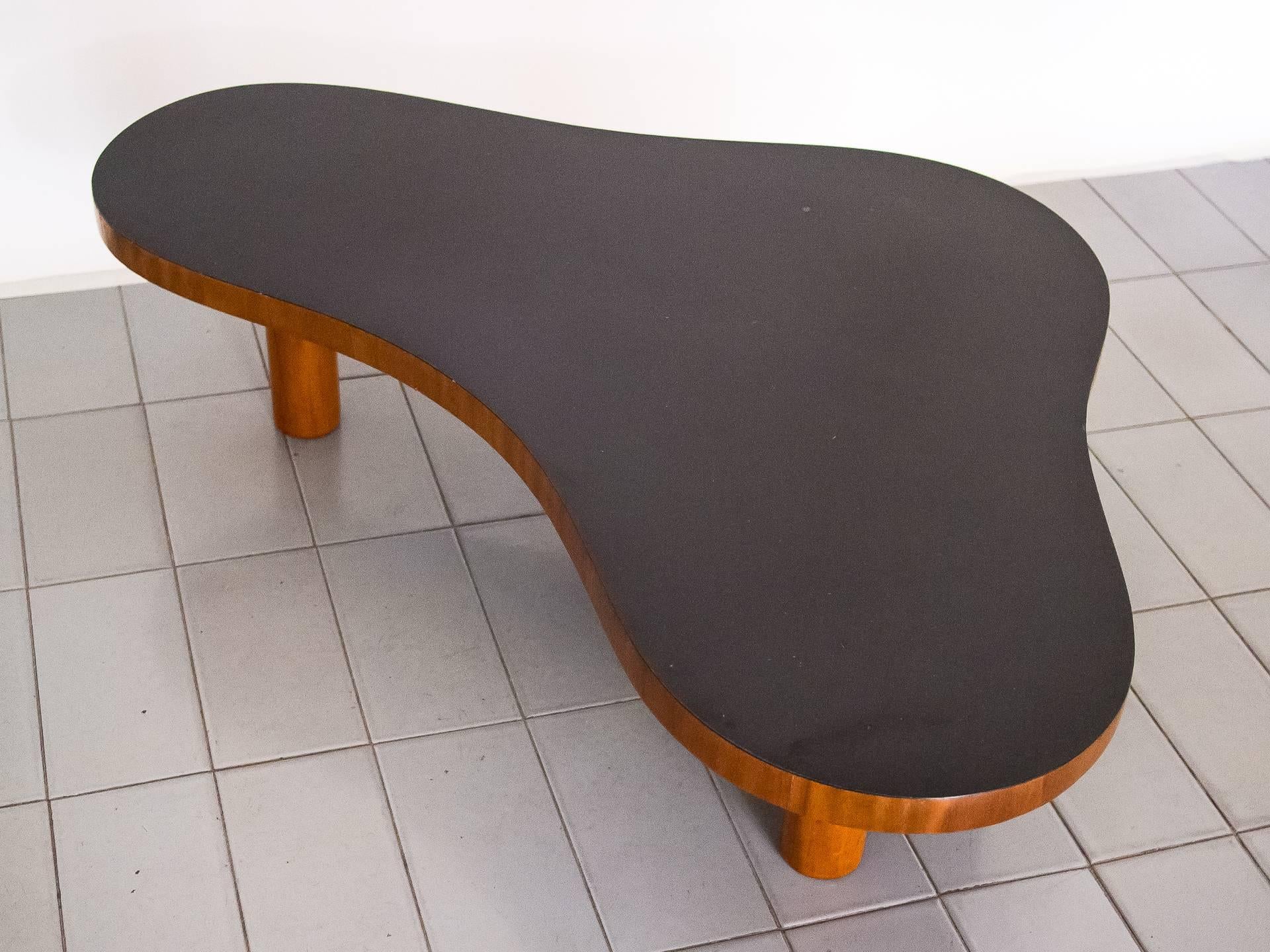 Free-Form Coffee Table in the Manner of Jean Royère Three Wooden Legs 1