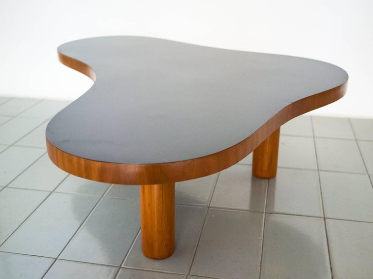 Free-Form Coffee Table in the Manner of Jean Royère Three Wooden Legs 5