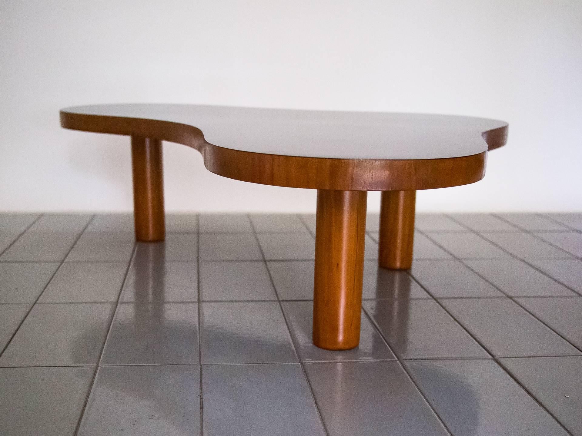 Mid-Century Modern Free-Form Coffee Table in the Manner of Jean Royère Three Wooden Legs