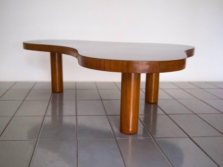 20th Century Free-Form Coffee Table in the Manner of Jean Royère Three Wooden Legs