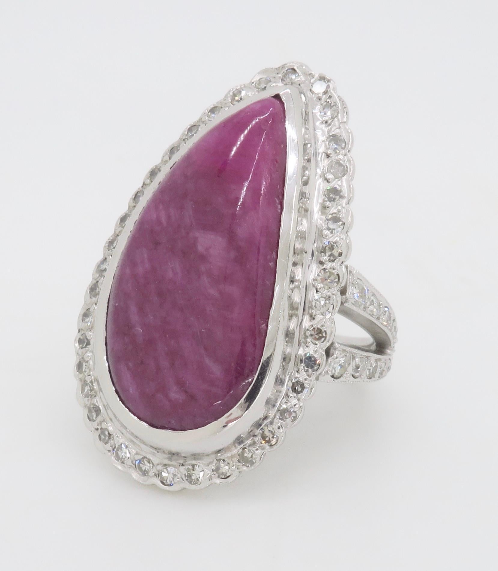 Freeform Corundum Ruby & Diamond Halo Cocktail Ring For Sale 6