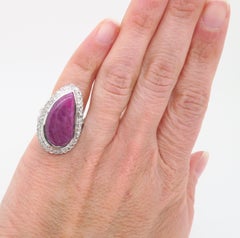 Freeform Corundum Ruby & Diamond Halo Cocktail Ring