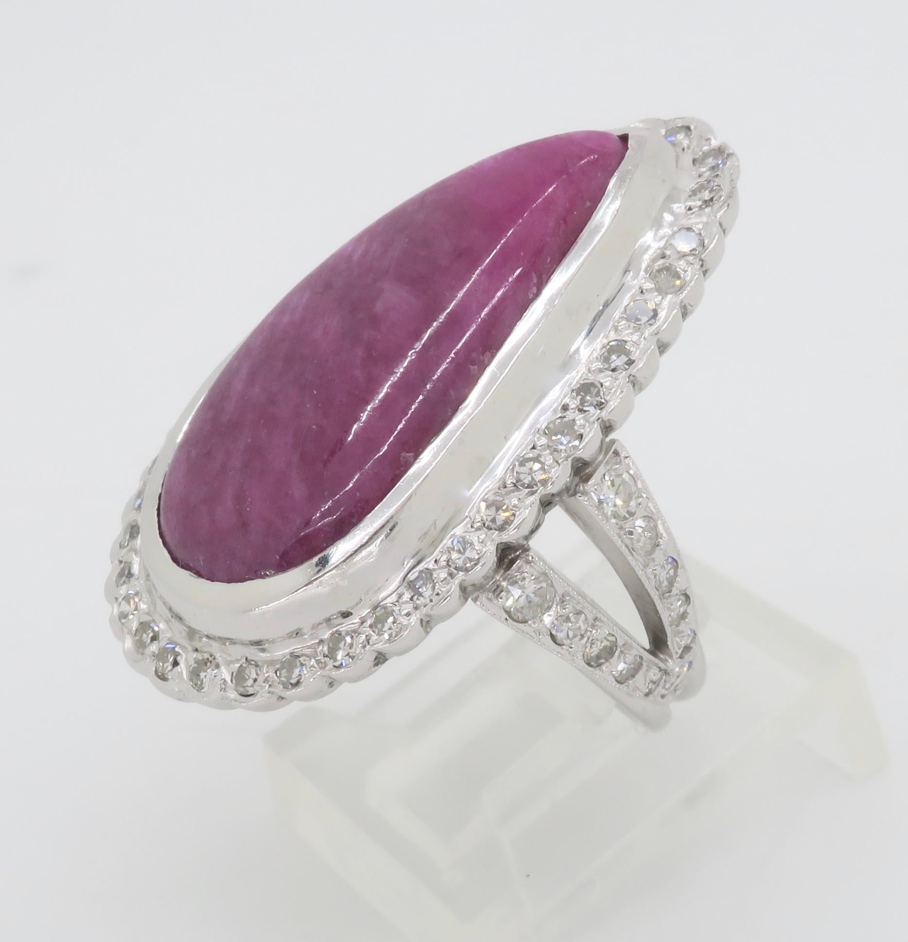 Freeform Corundum Ruby & Diamond Halo Cocktail Ring For Sale 3