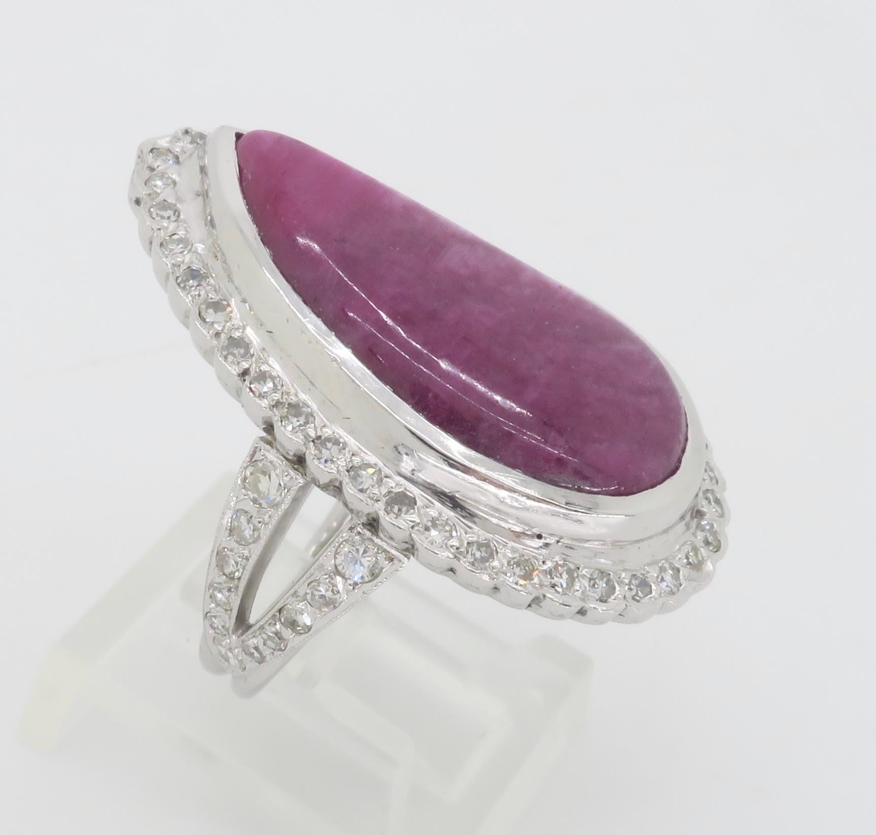 Freeform Corundum Ruby & Diamond Halo Cocktail Ring For Sale 4