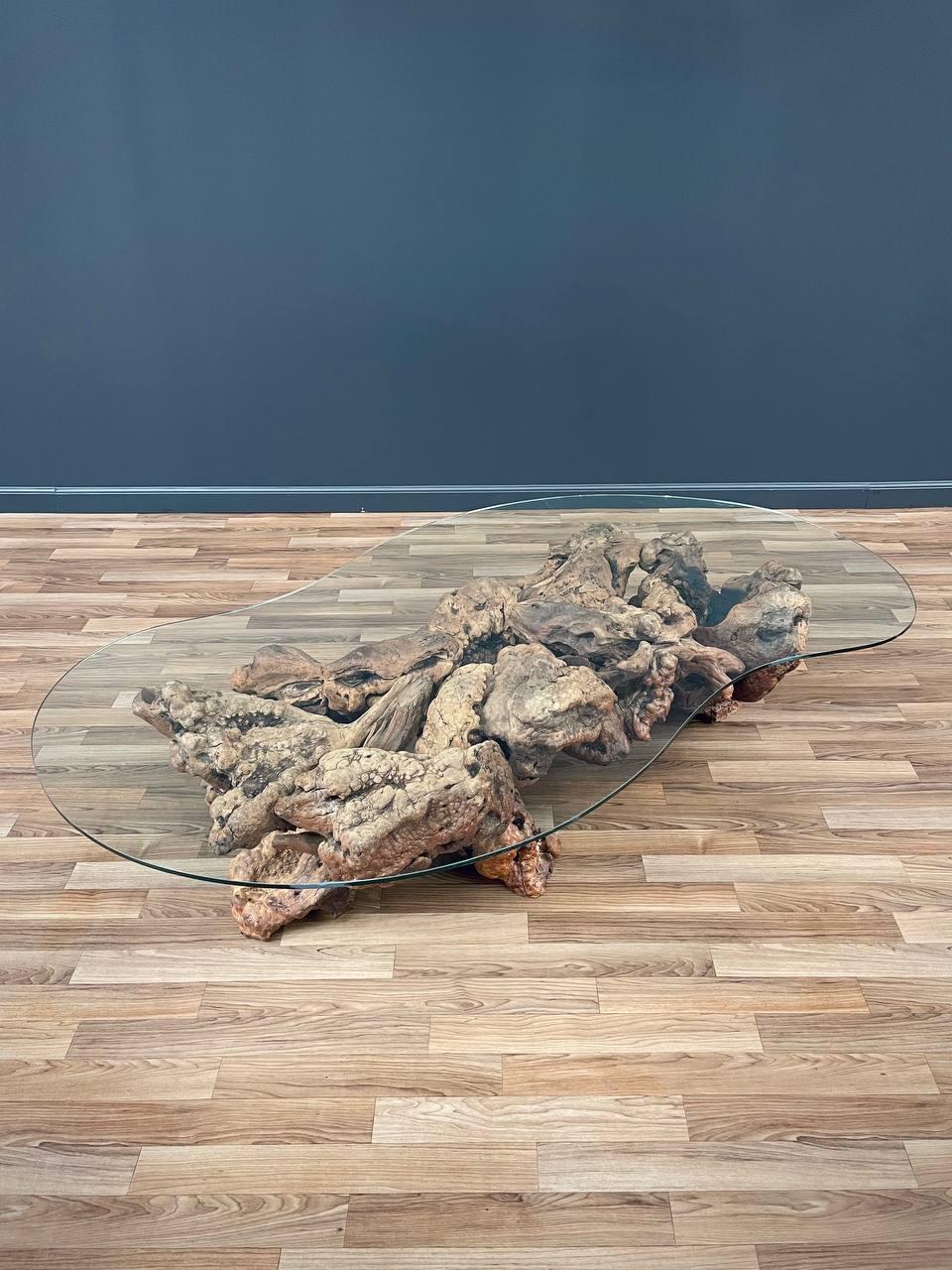 Free Form Drift Wood Coffee Table with Glass Top 3