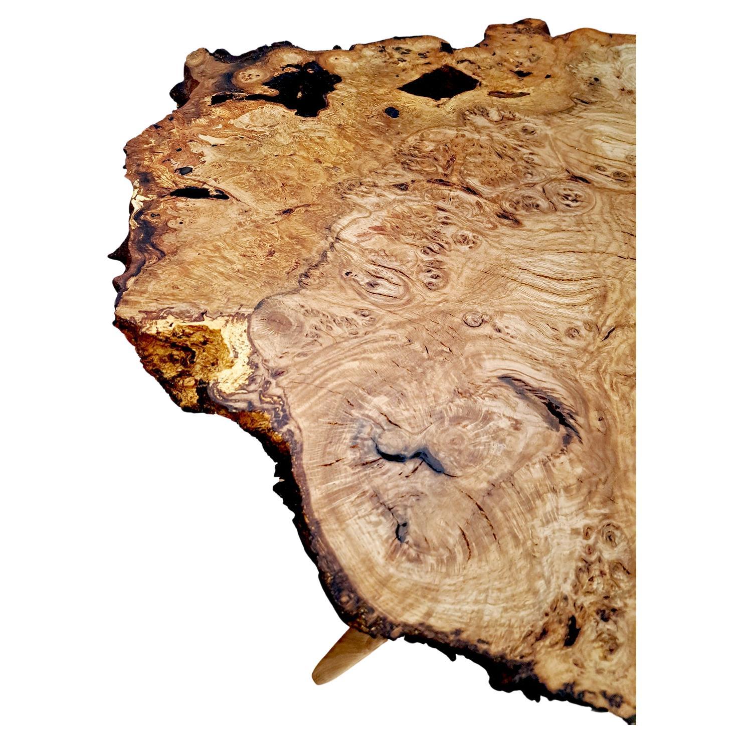 Hand-Crafted Free Form Edge Elm Burl Side / End Table  For Sale