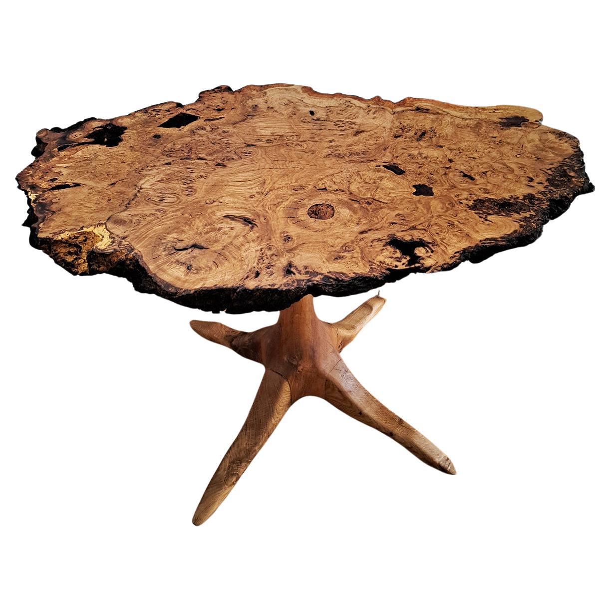 Free Form Edge Elm Burl Side / End Table  In Excellent Condition For Sale In Saint Leonards-on-sea, England