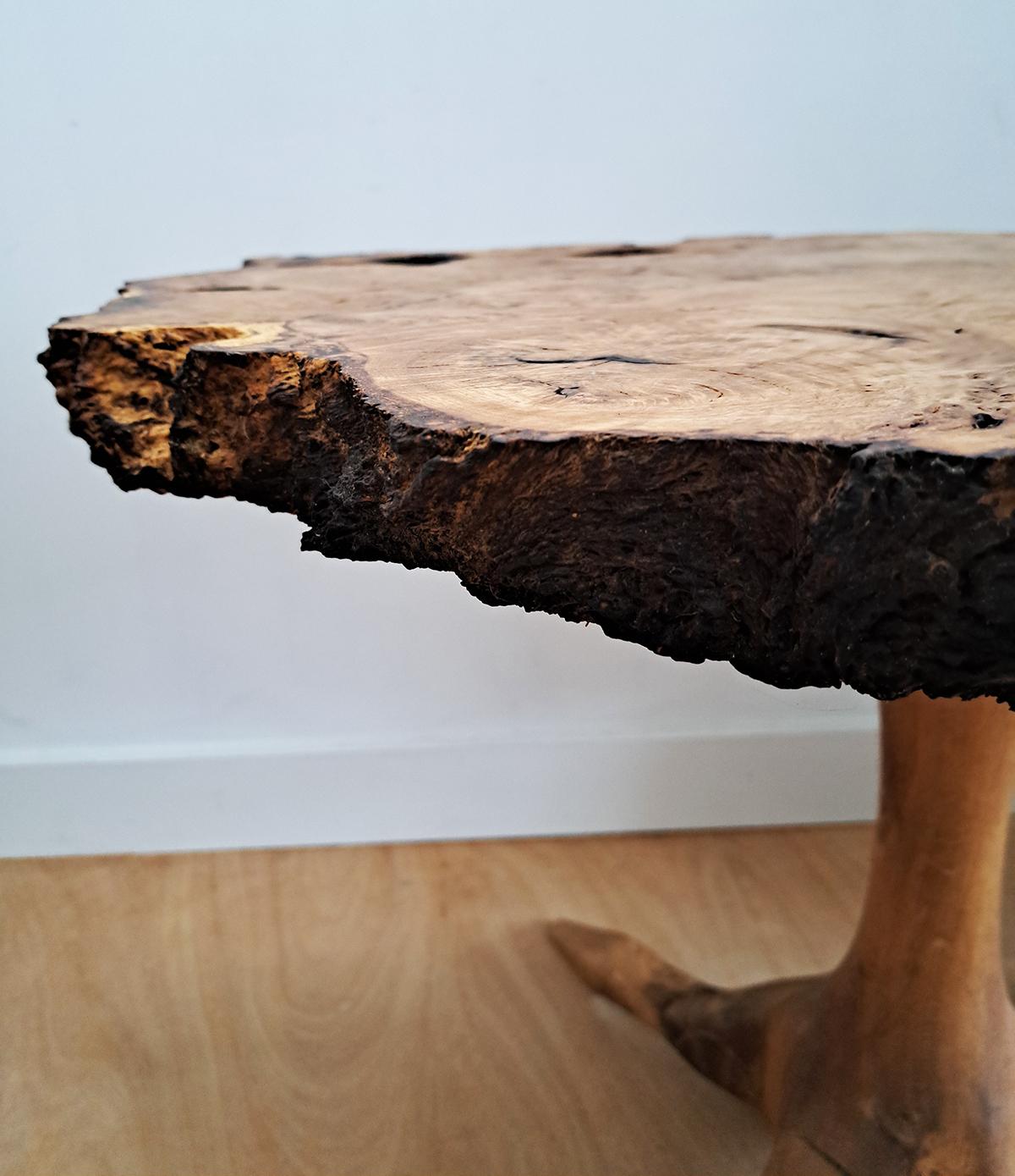 Contemporary Free Form Edge Elm Burl Side / End Table  For Sale