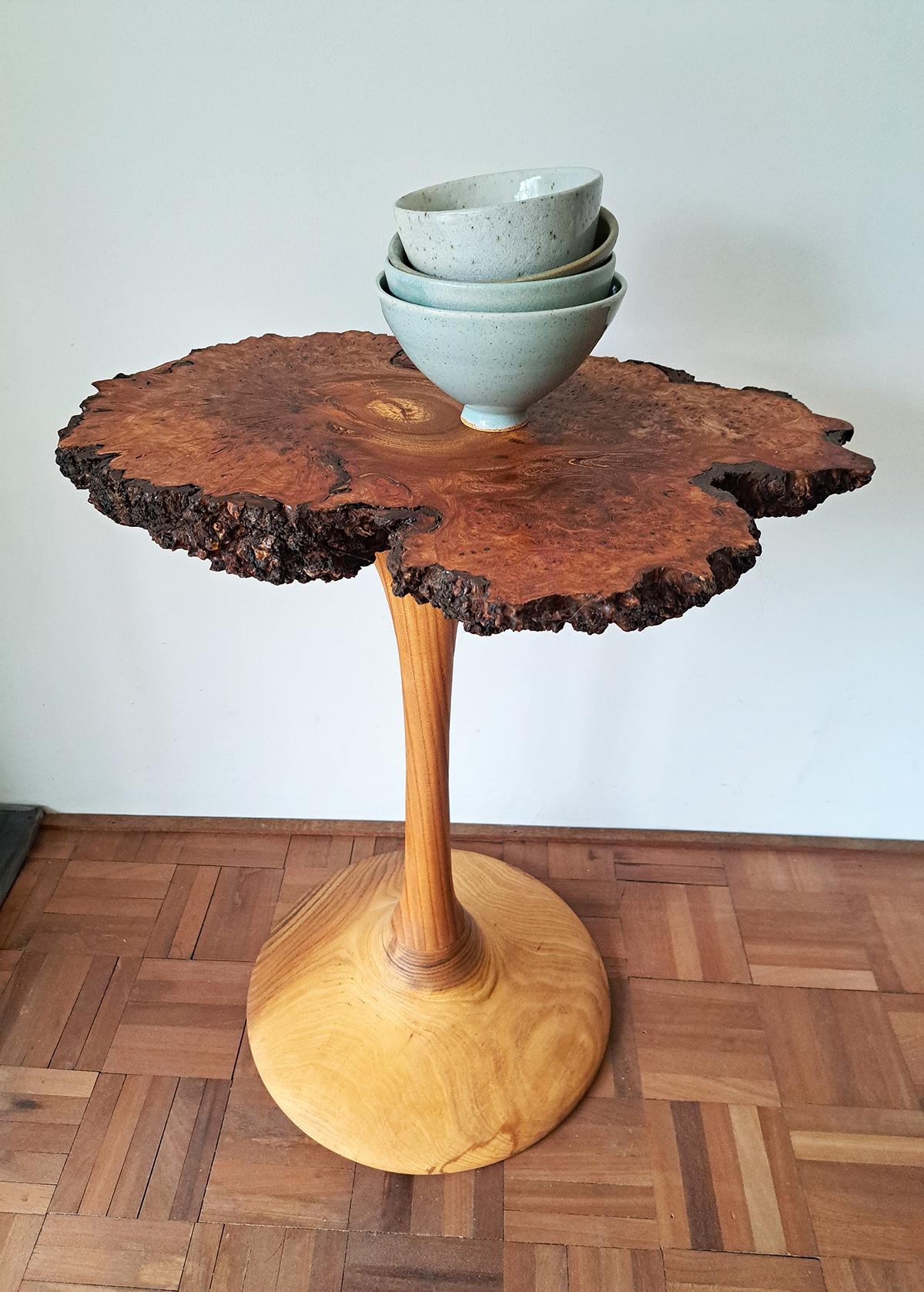 Contemporary Free-Form Elm burl wood Side / End Table For Sale