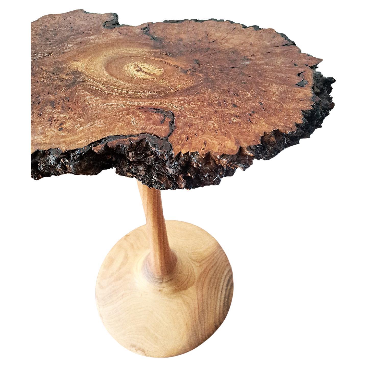 Hardwood Free-Form Elm burl wood Side / End Table For Sale